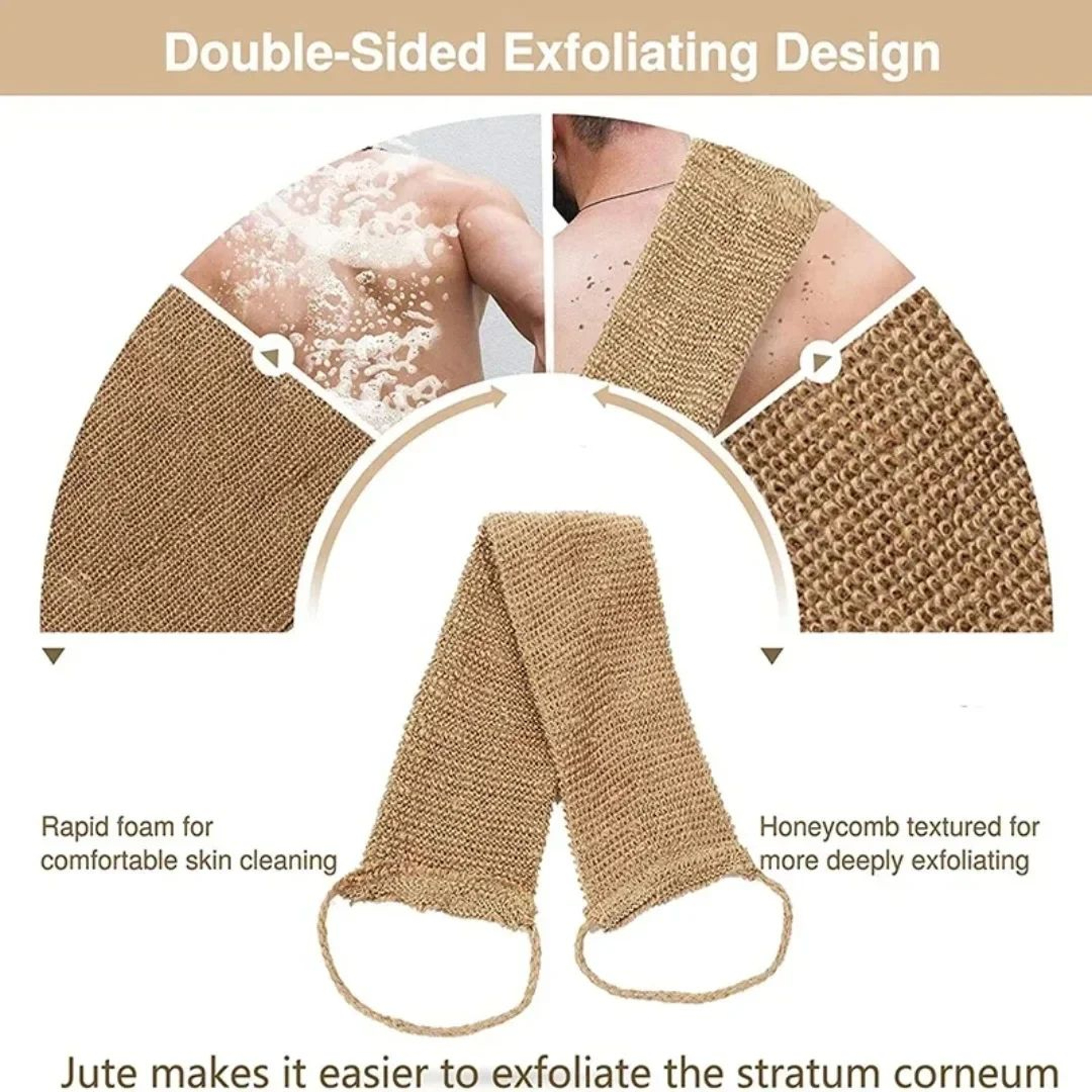 Hemp Back Scrubber Exfoliating Bath Strap Natural Jute Shower Body Cleaning Set 3