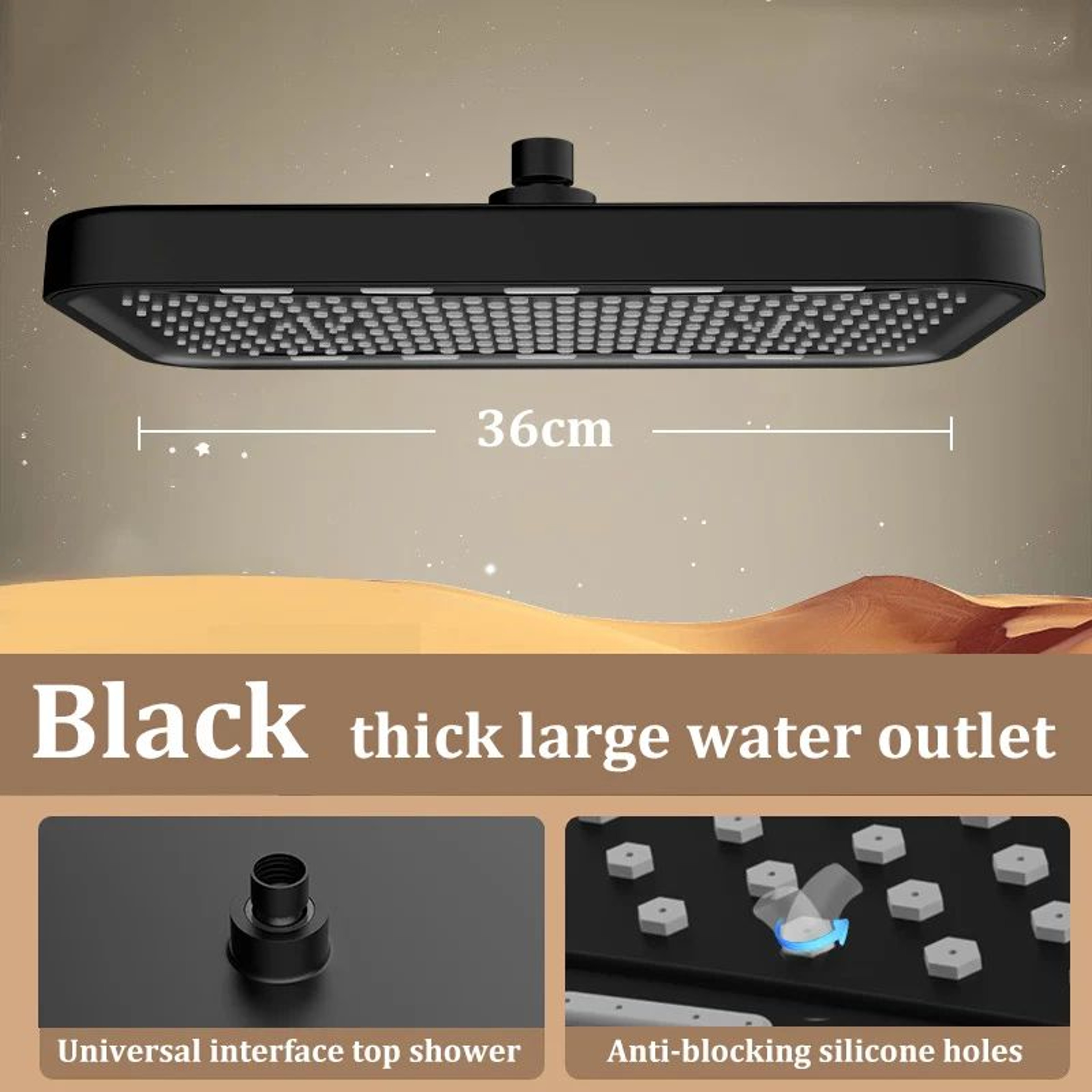 Large Square Rainfall Shower Head High Pressure Anti Clog Bathroom Set 6