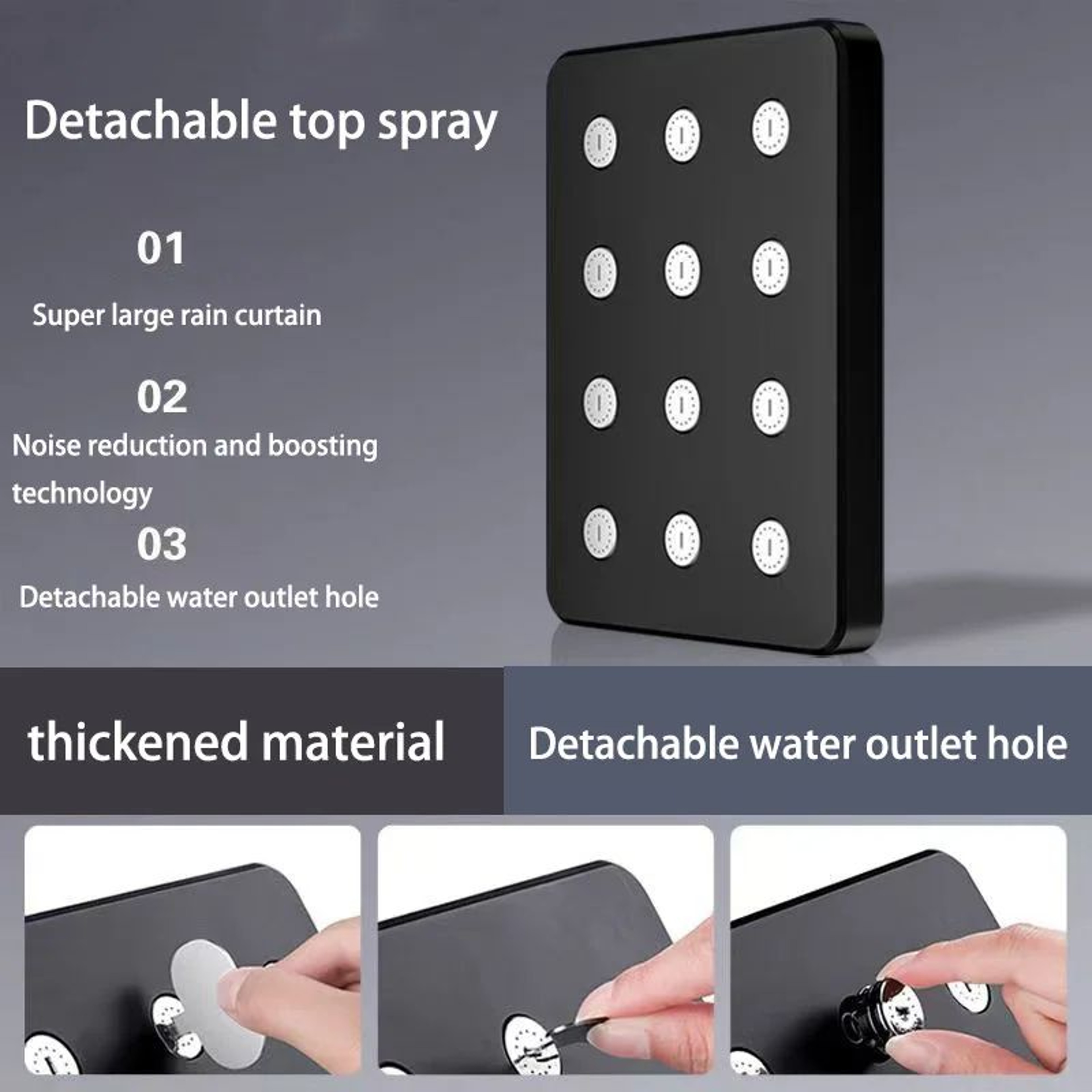 High Pressure Rainfall Shower Head Large Top Spray Universal Bathroom Set 4