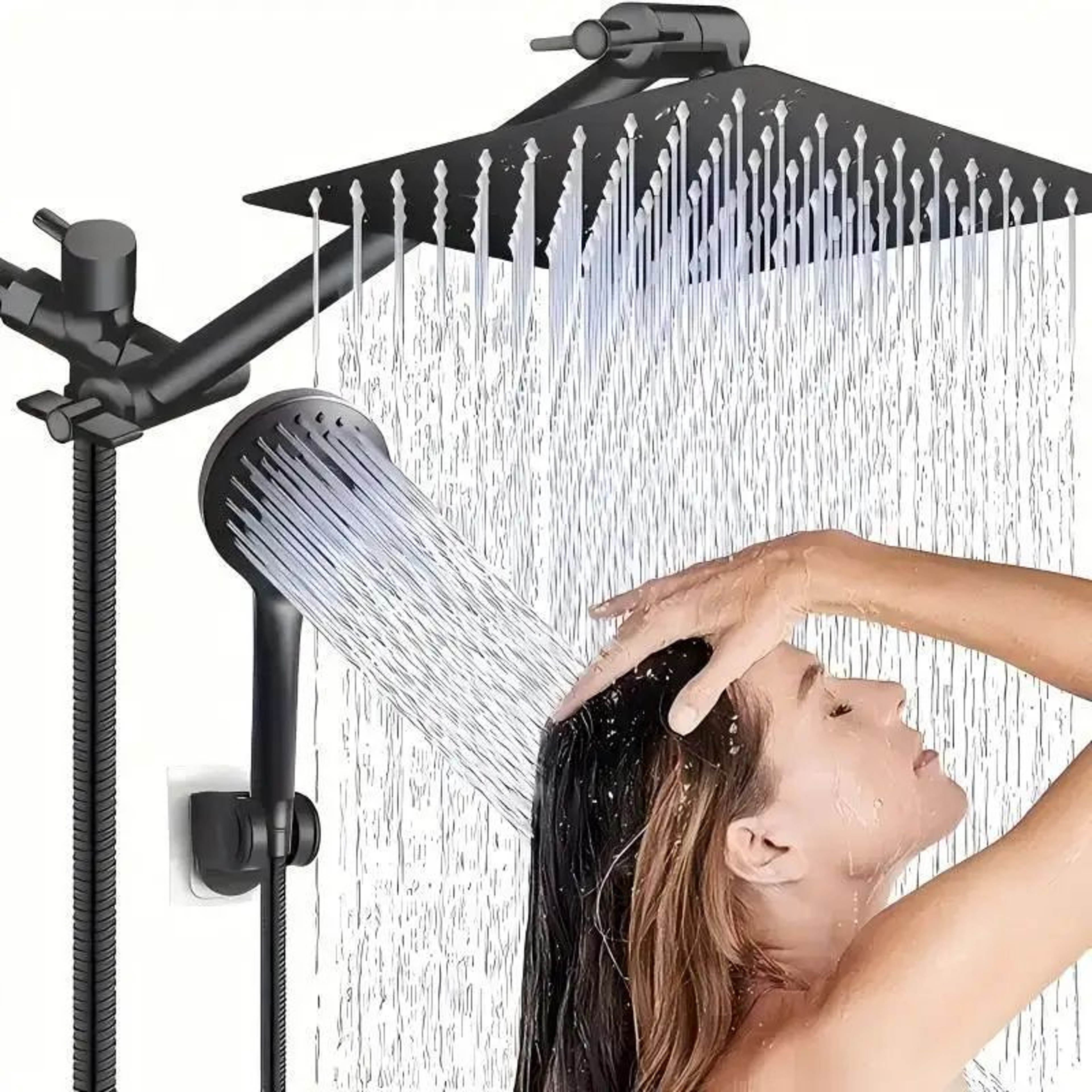 Stainless Steel Rainfall Shower Head Set With Handheld 5 Mode Adjustable 6