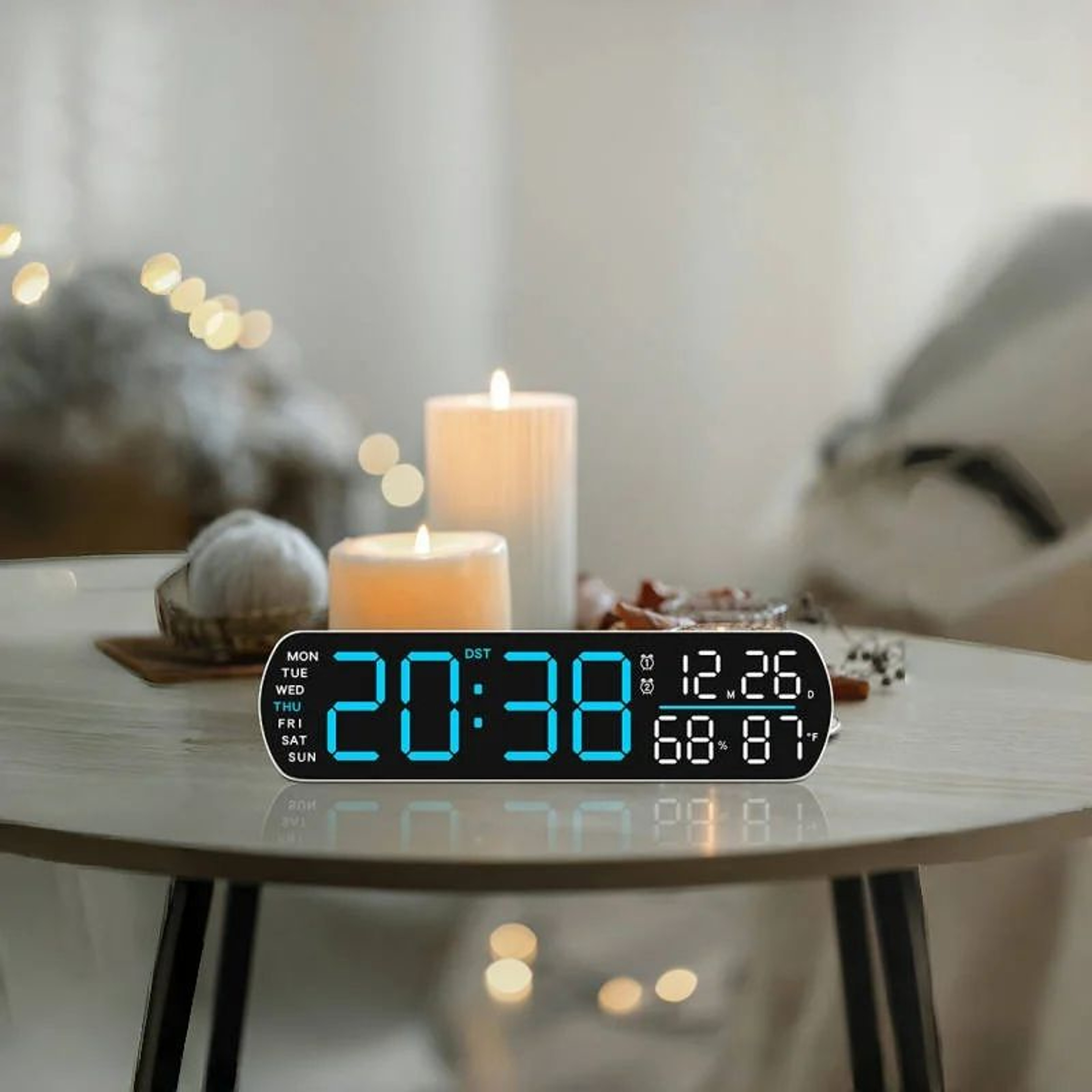 Modern LED Digital Alarm Clock With Temperature Humidity Display And Auto Dimming 3