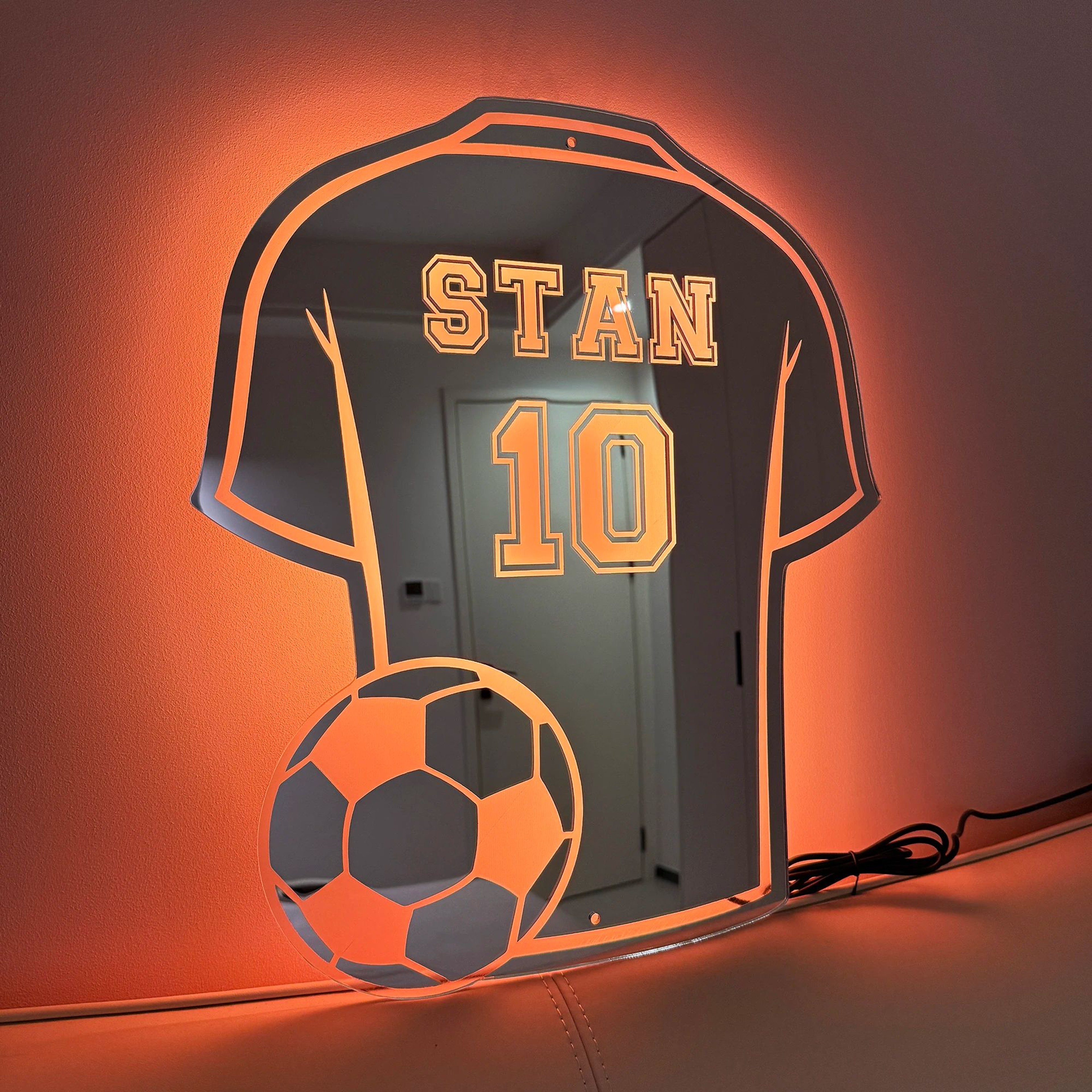 Personalized Football Shirt LED Mirror Custom Name Wall Decor For Man Cave 10
