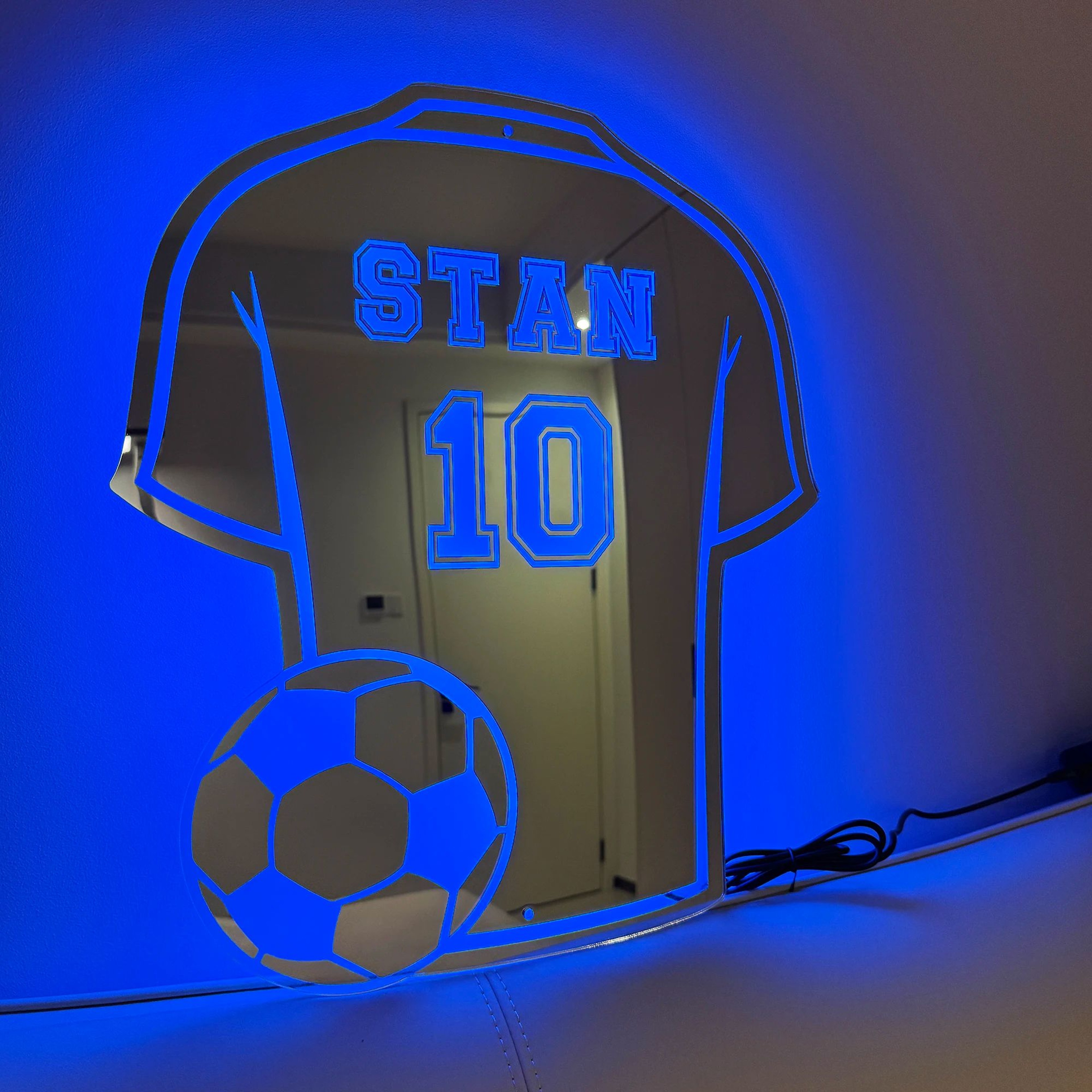 Personalized Football Shirt LED Mirror Custom Name Wall Decor For Man Cave 11