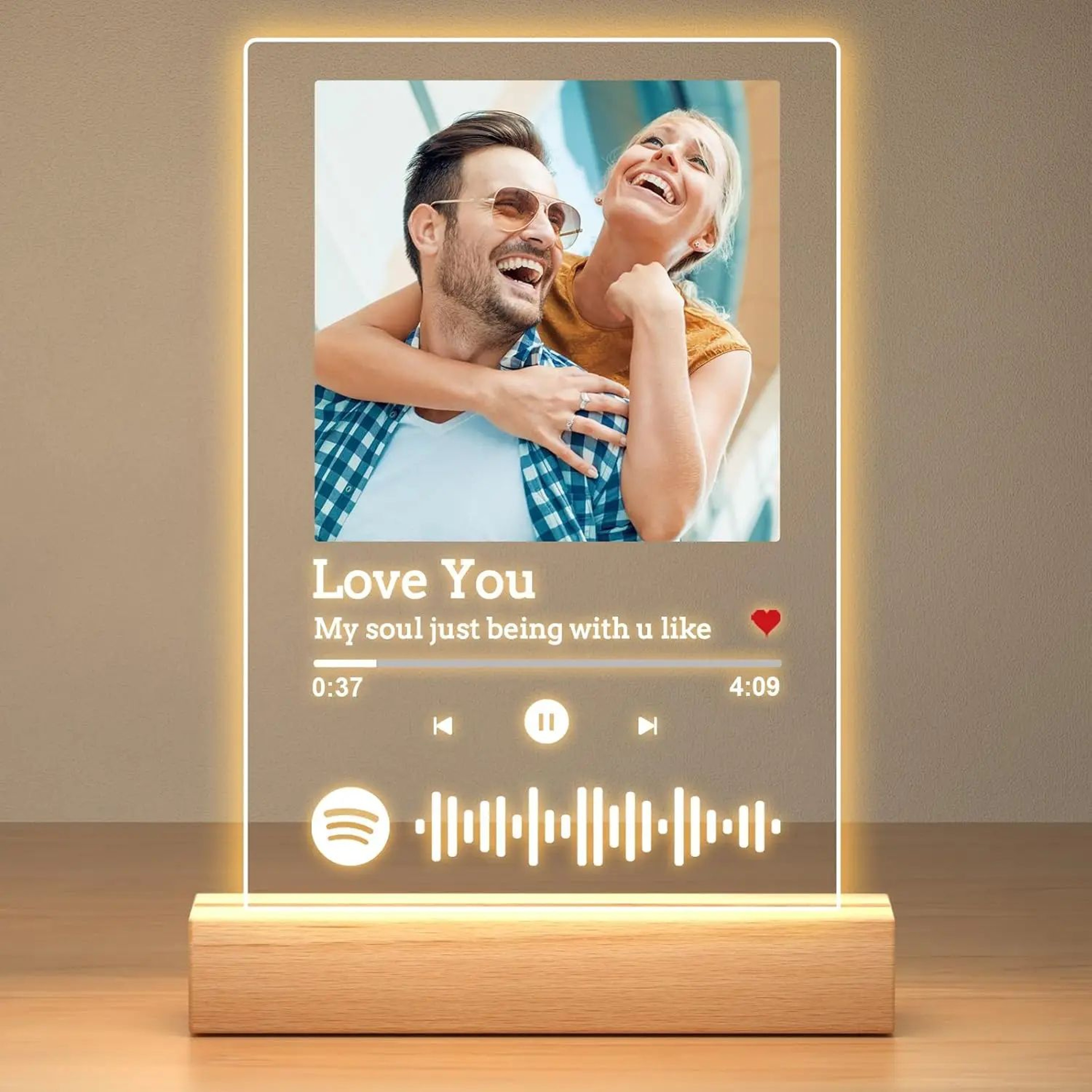 Personalized Music Plaque LED Acrylic Photo Frame Custom Song Gift For Couples 6