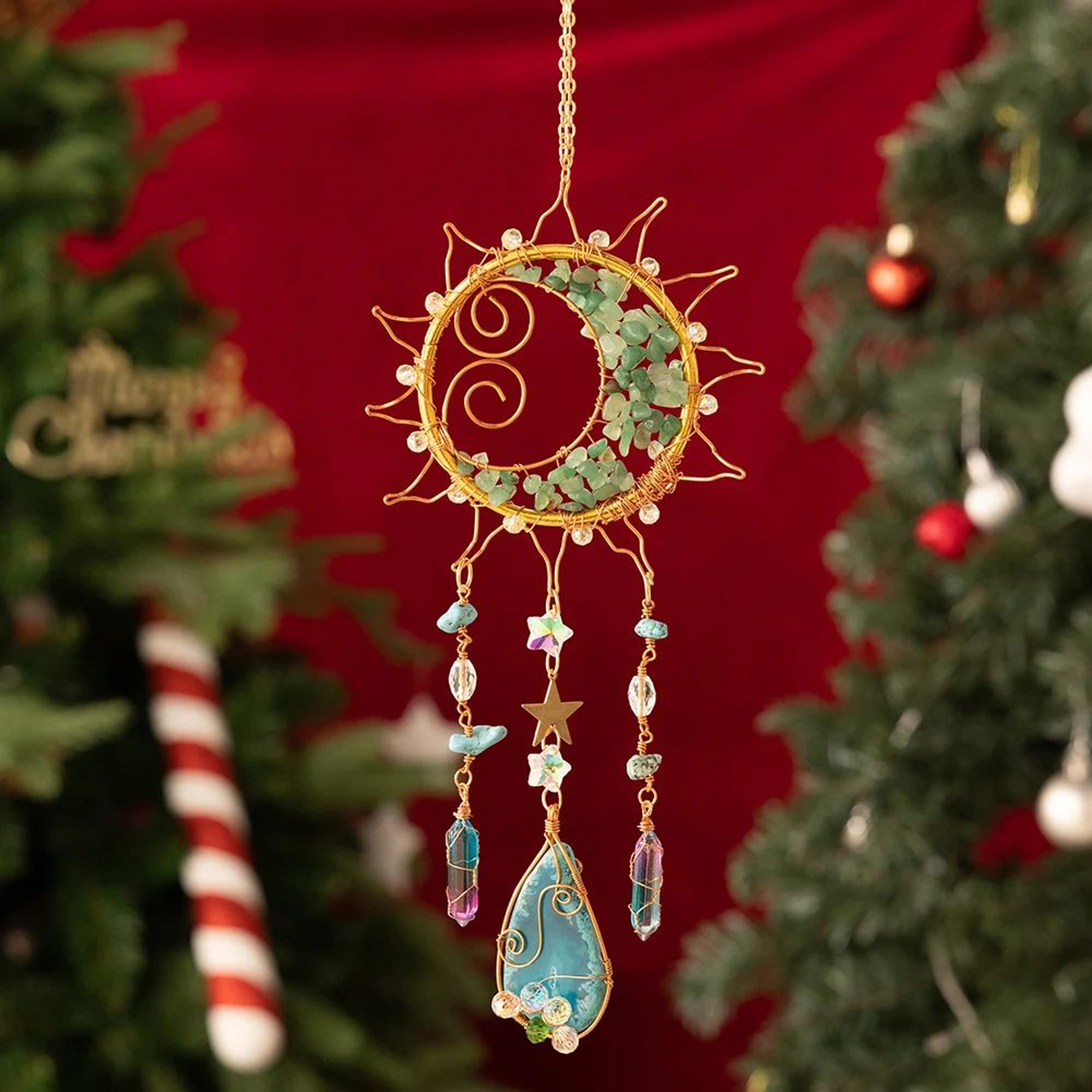 Crystal Sun Moon Suncatcher Prism Wind Chime Hanging Light Decor 9