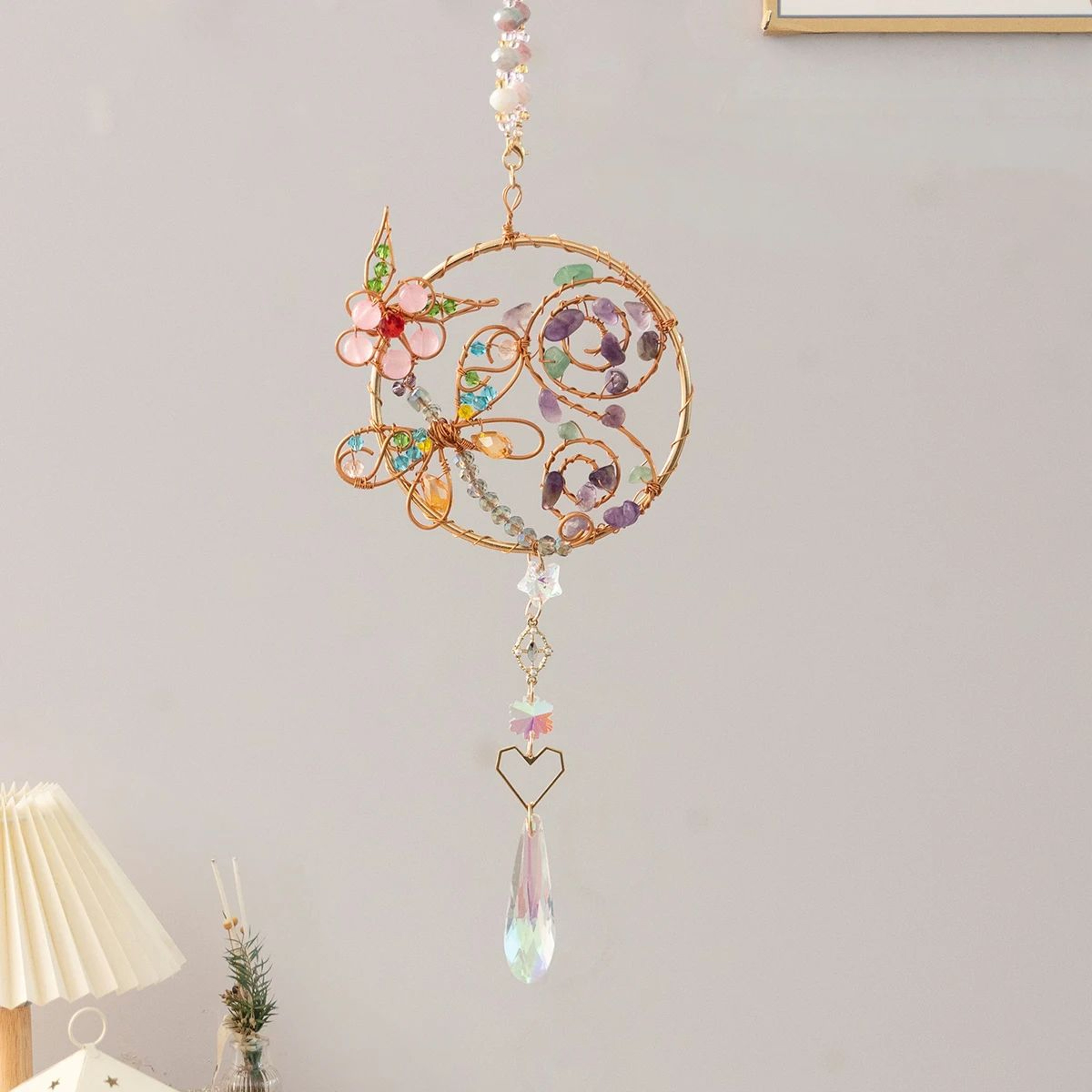 Crystal Sun Moon Suncatcher Prism Wind Chime Hanging Light Decor 13