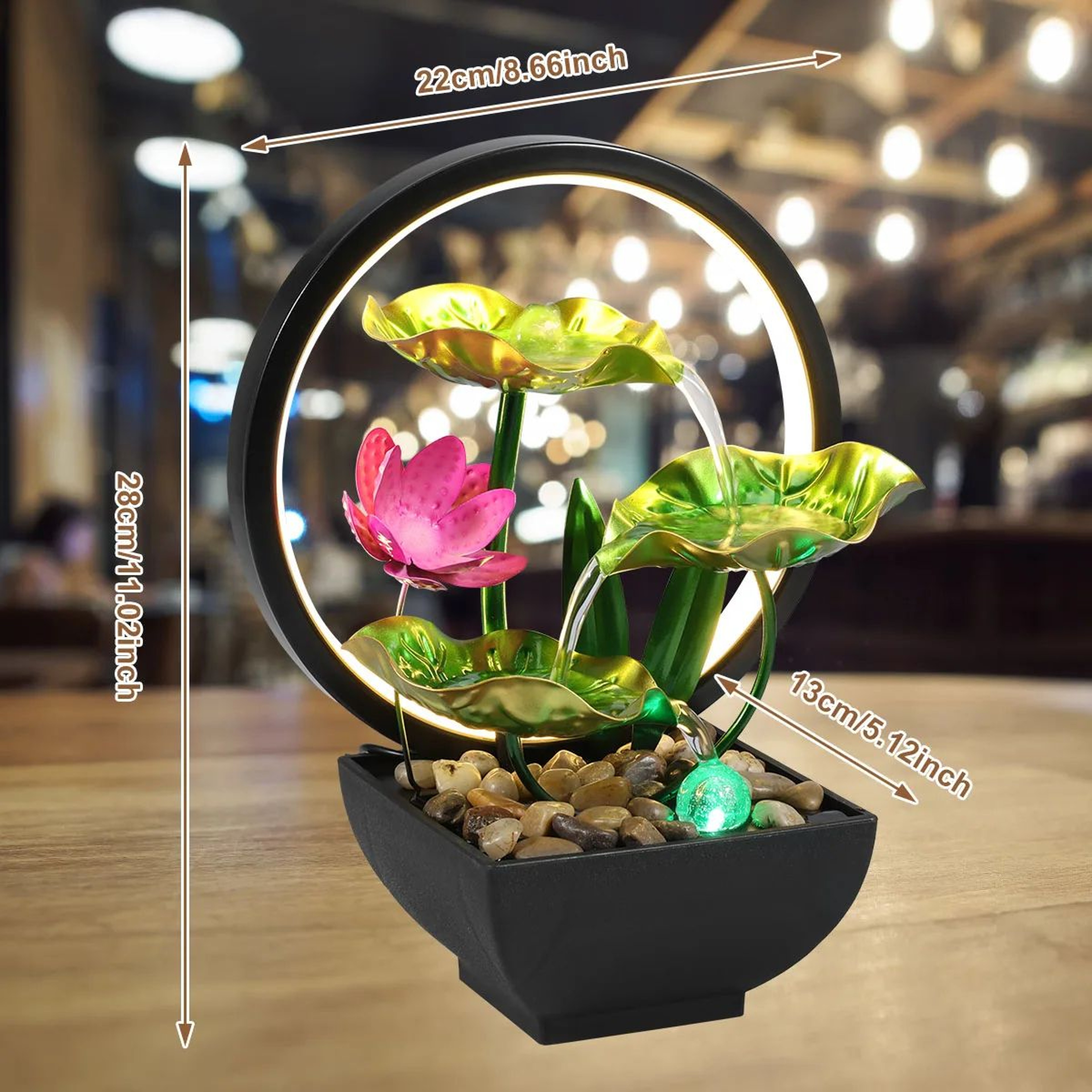 USB Tabletop Water Fountain Relaxation Desktop Waterfall Decor With LED Light 7