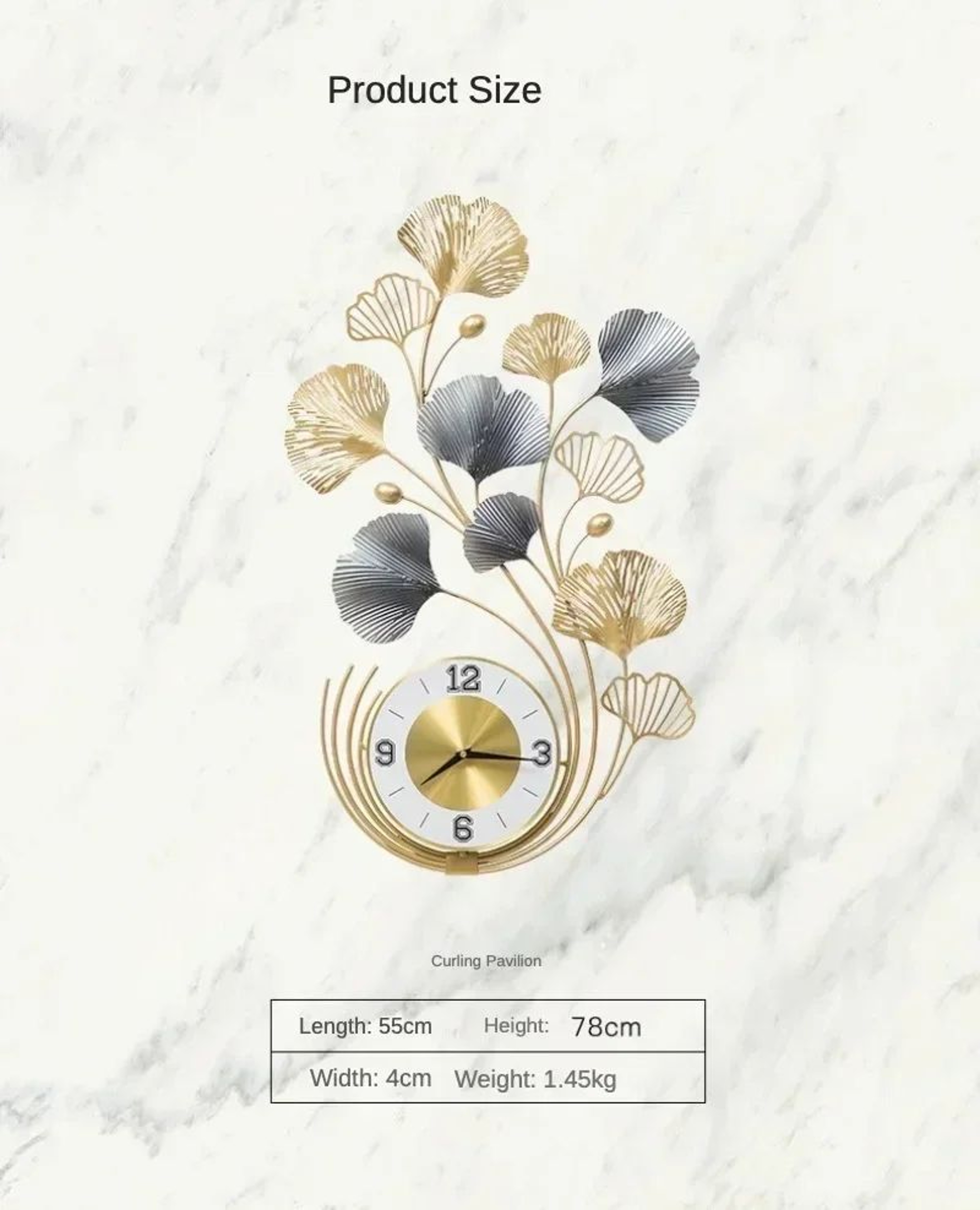 Large Ginkgo Leaf Metal Wall Clock Luxury Modern Wall Decor For Living Room 4
