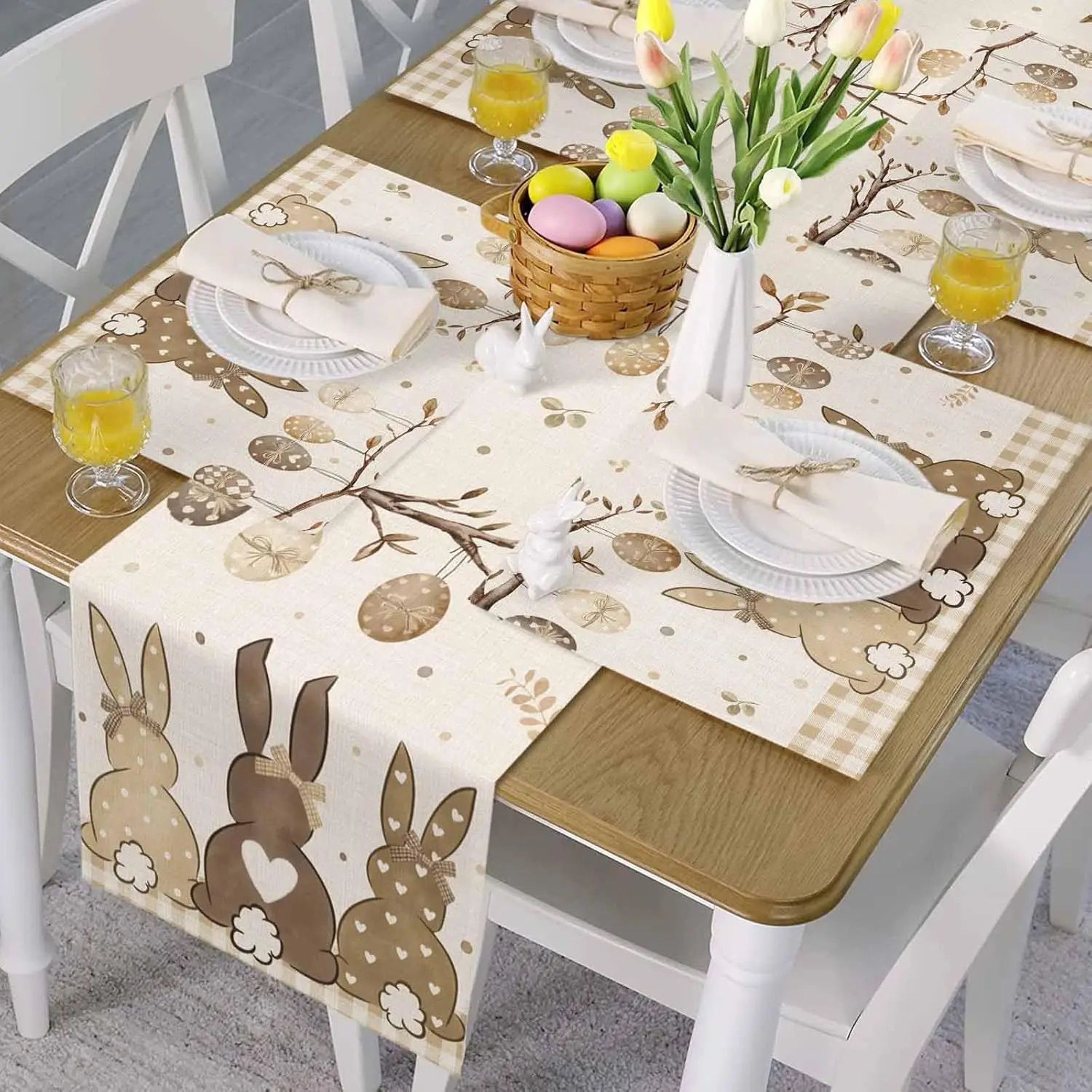 Easter Bunny Table Runner Linen Farmhouse Spring Holiday Dining Decor 3