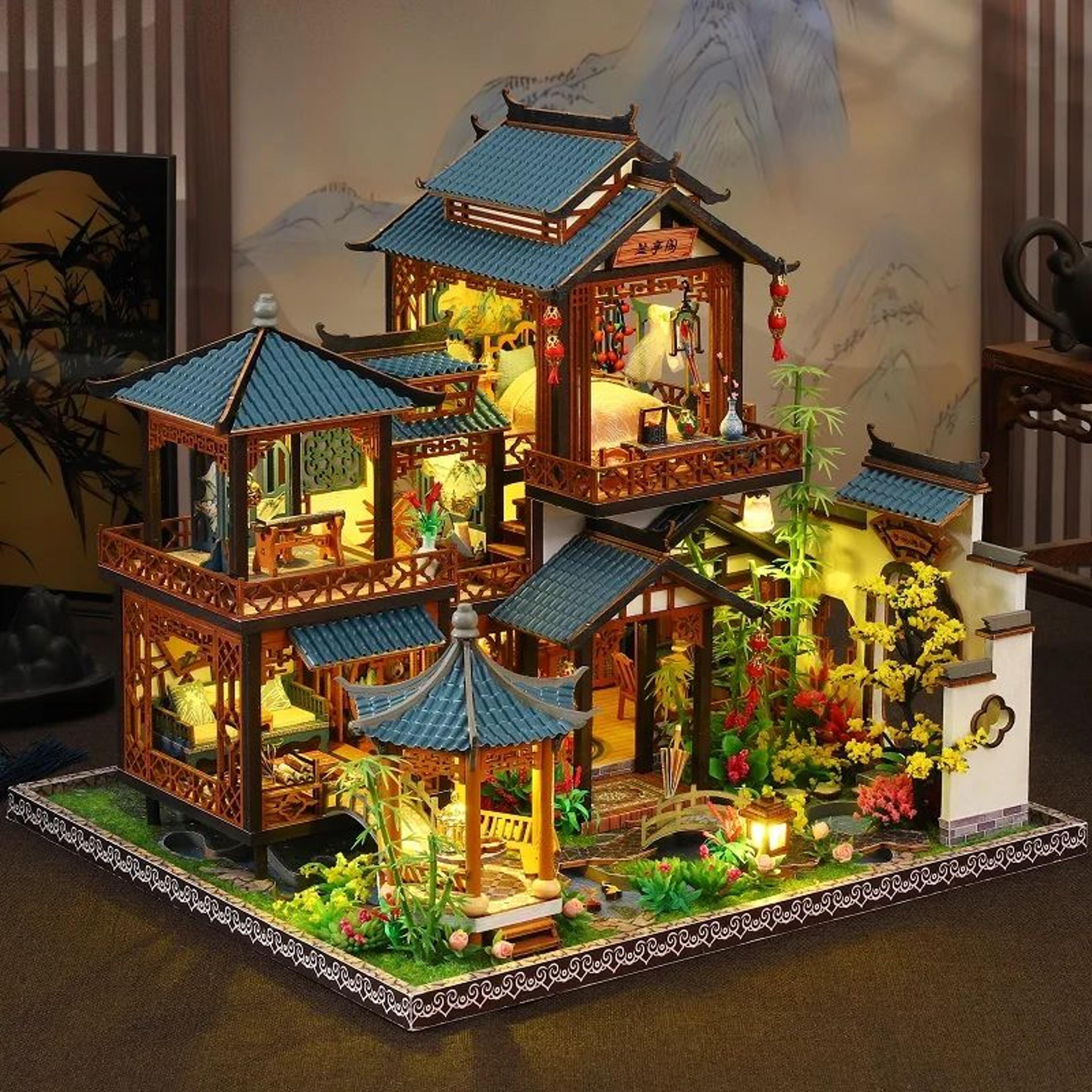 DIY Orchid Pavilion Book Nook Kit Chinese Style Miniature Model Decor 1