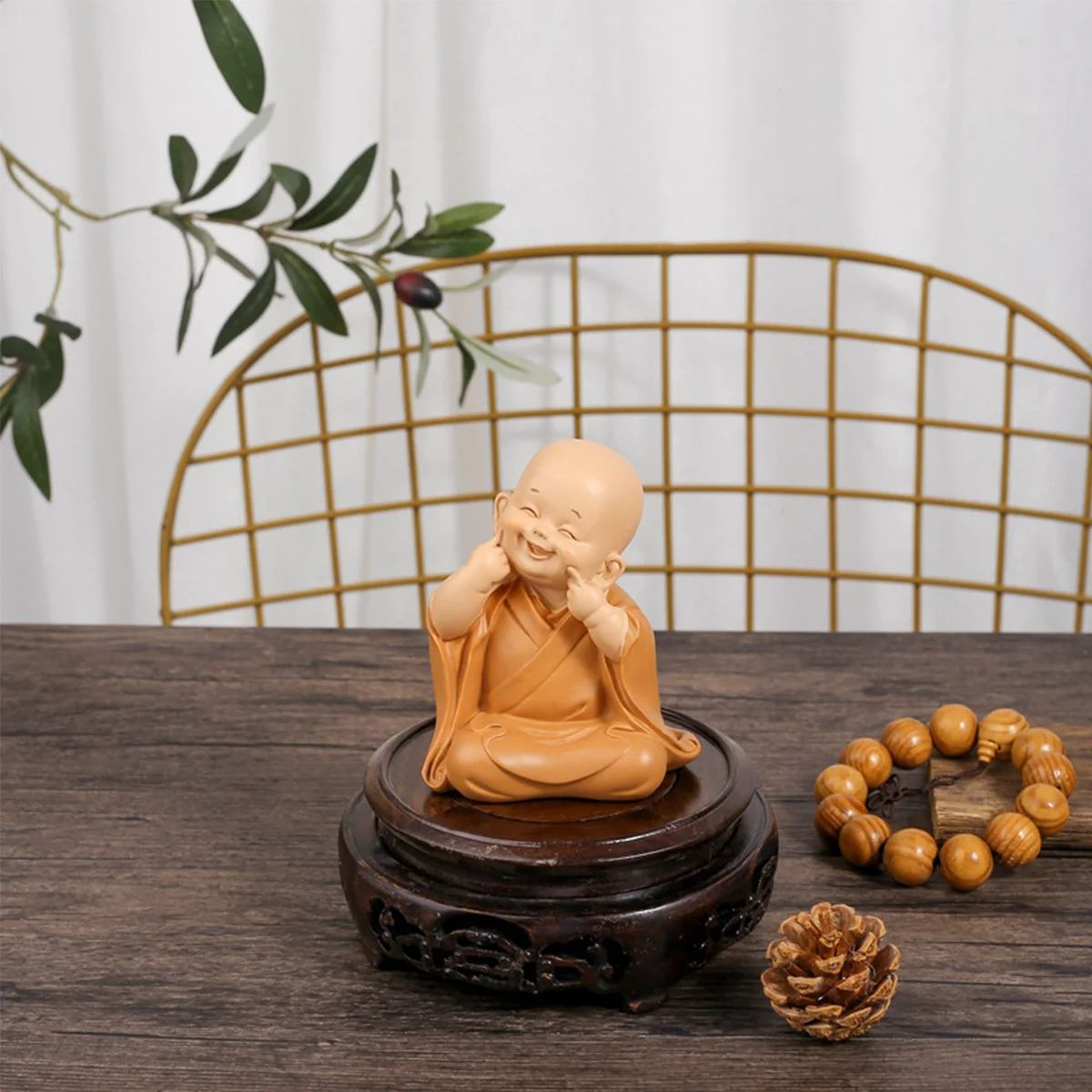 Cute Mini Monk Buddha Statue Resin Desk Decor 3
