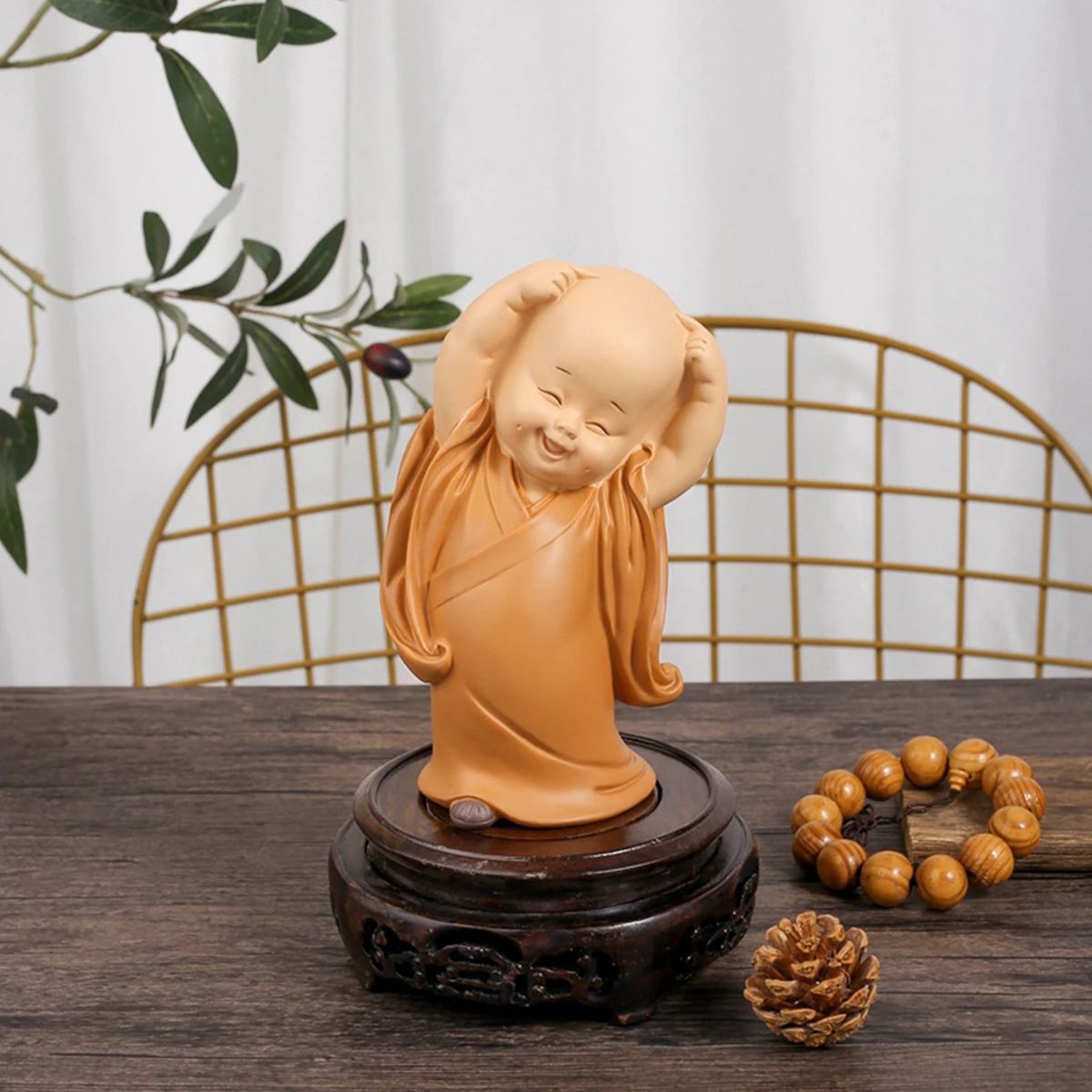 Cute Mini Monk Buddha Statue Resin Desk Decor 7