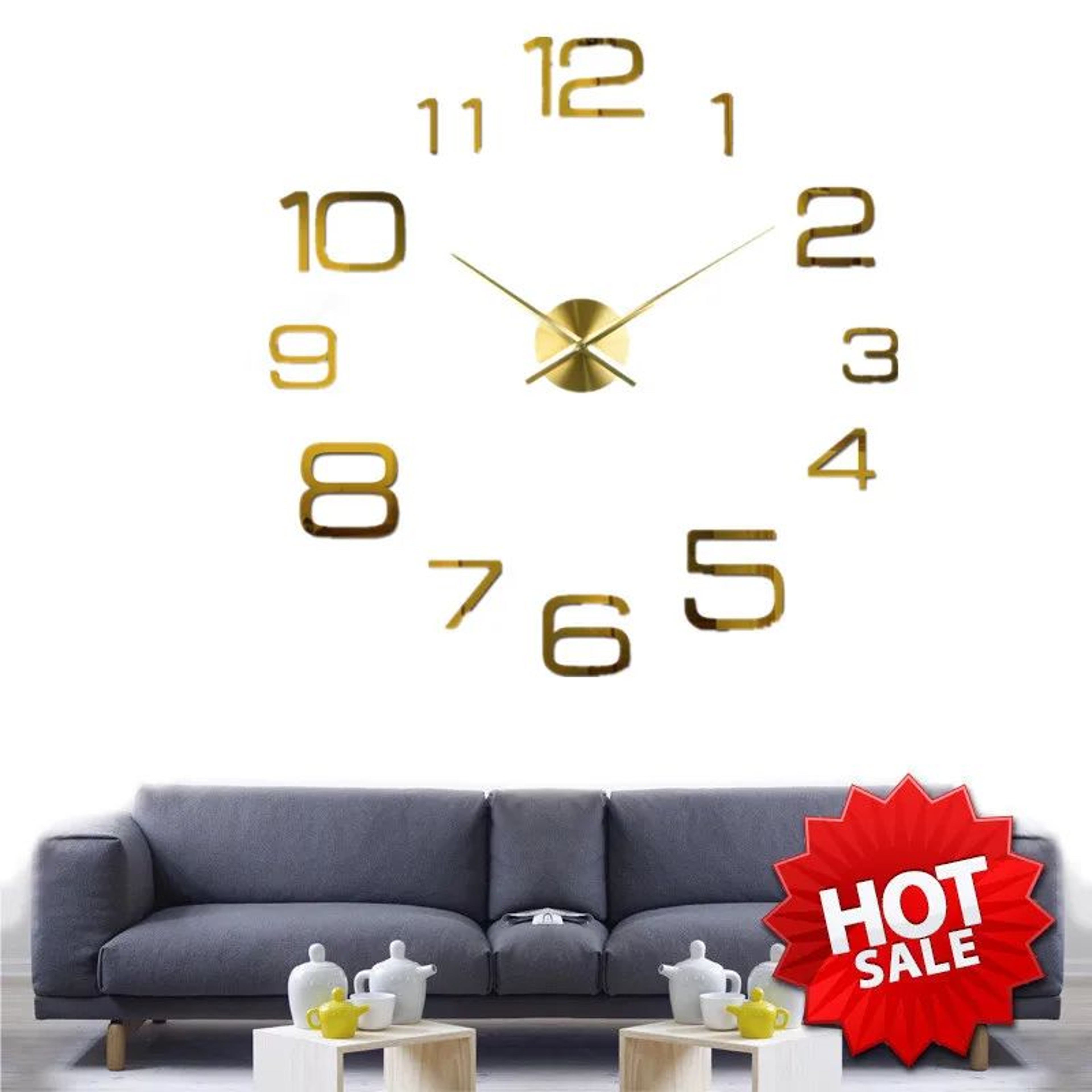 Modern DIY 3D Wall Clock Large Acrylic Mirror Stickers For Home Decor 4