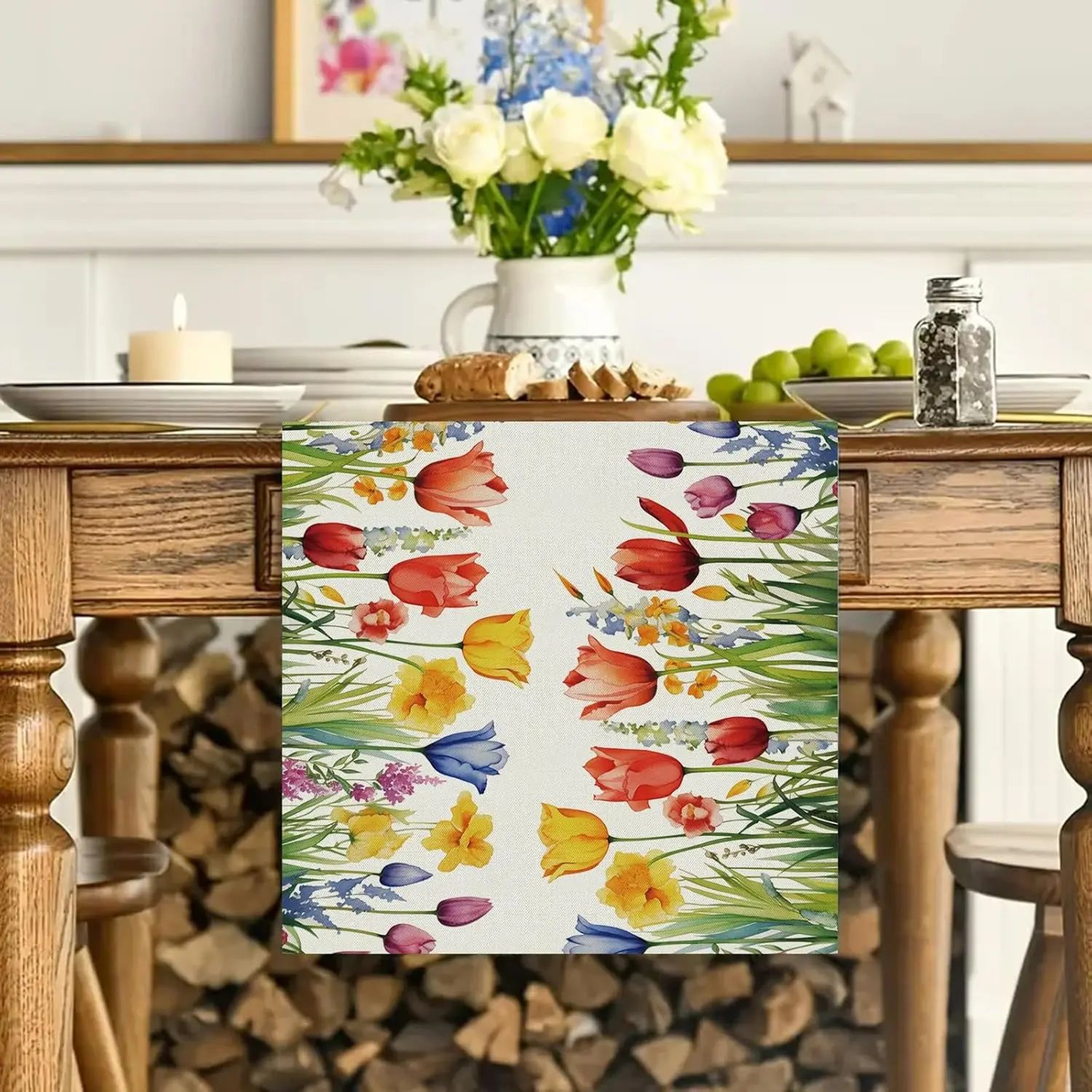 Sunflower Daisy Table Runner Linen Floral Farmhouse Dining Table Decor 3