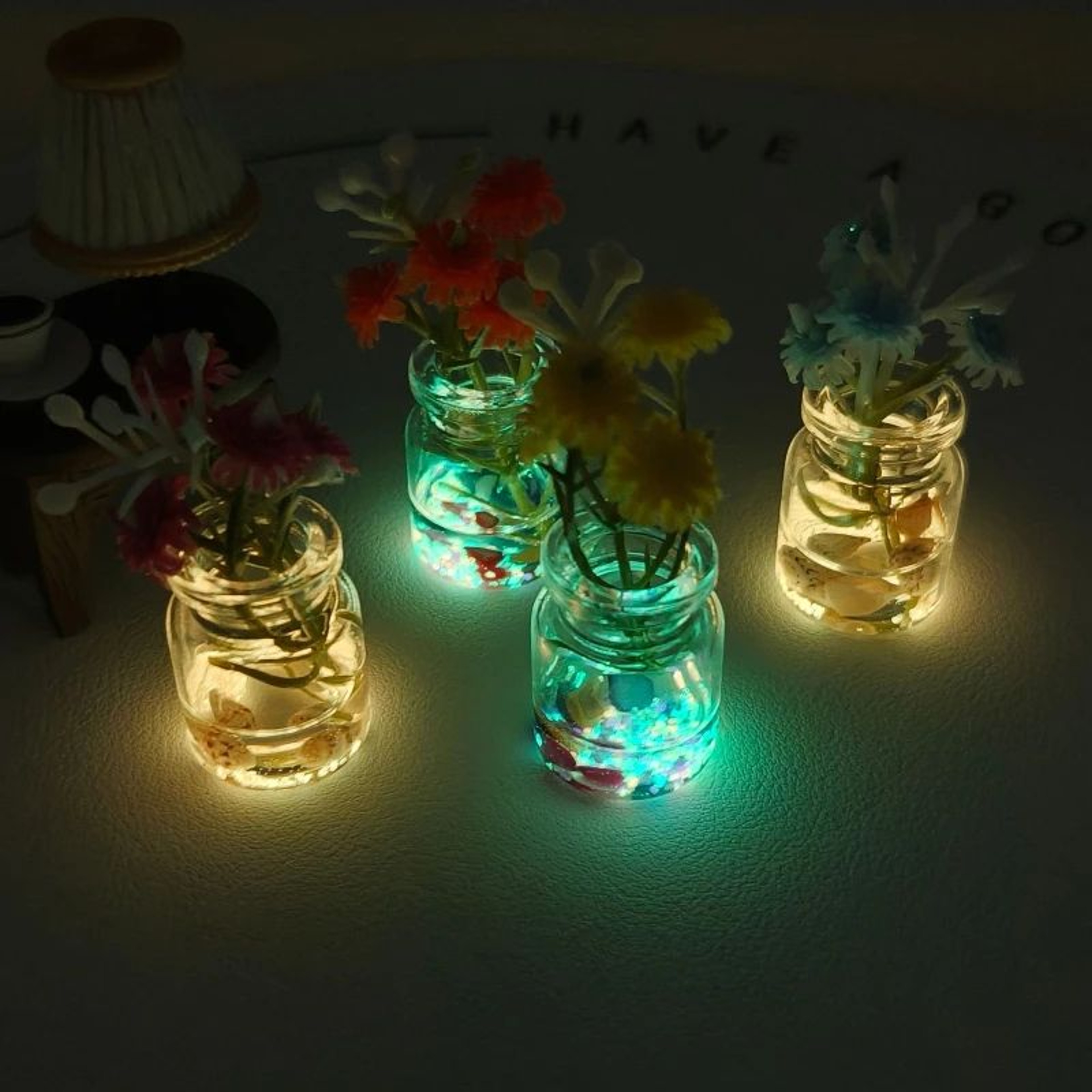 Glow In The Dark Artificial Flower Vase Car Dashboard And Home Decor Accent 2