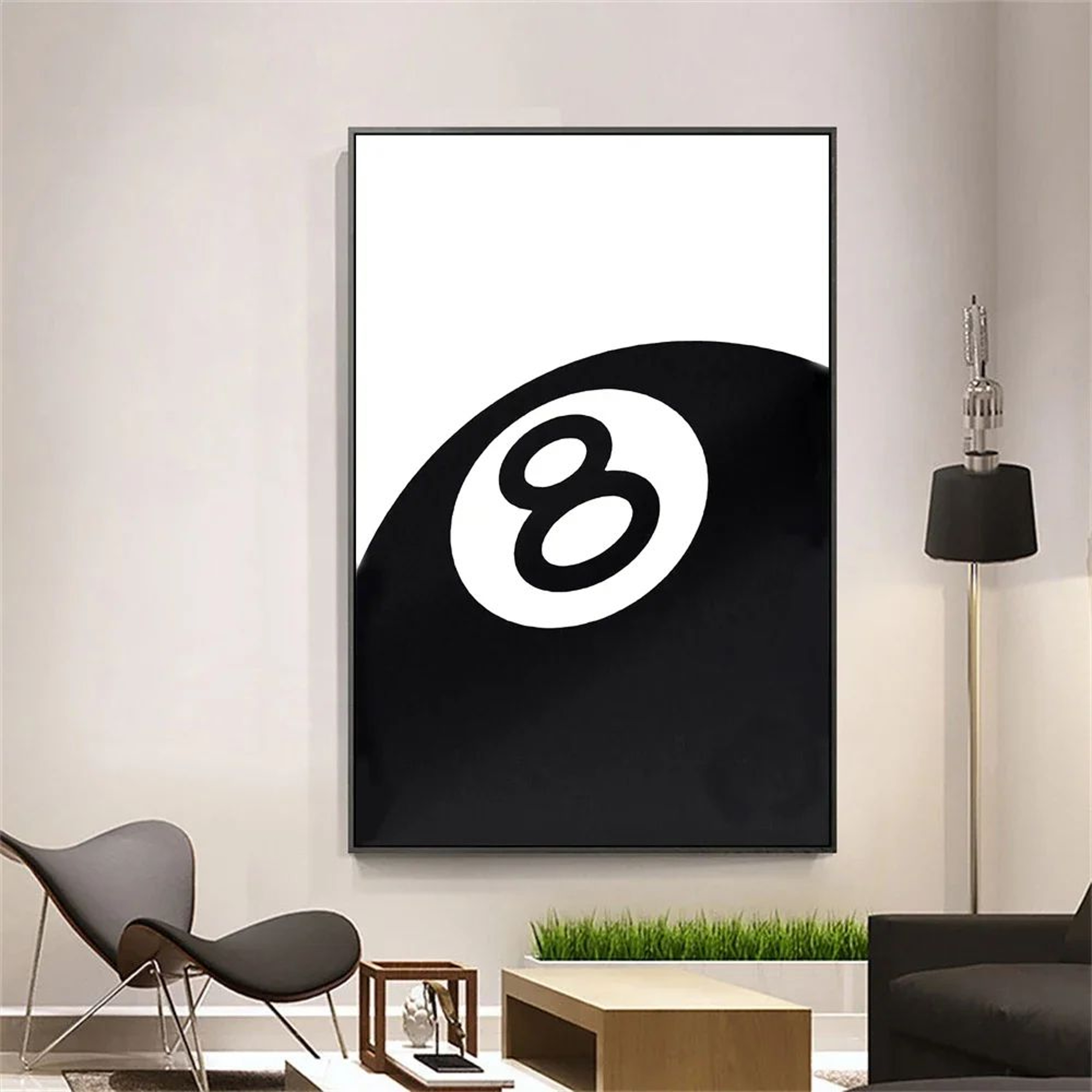 Black And White 8 Ball Canvas Wall Art Billiards Theme Poster For Modern Home Decor 3