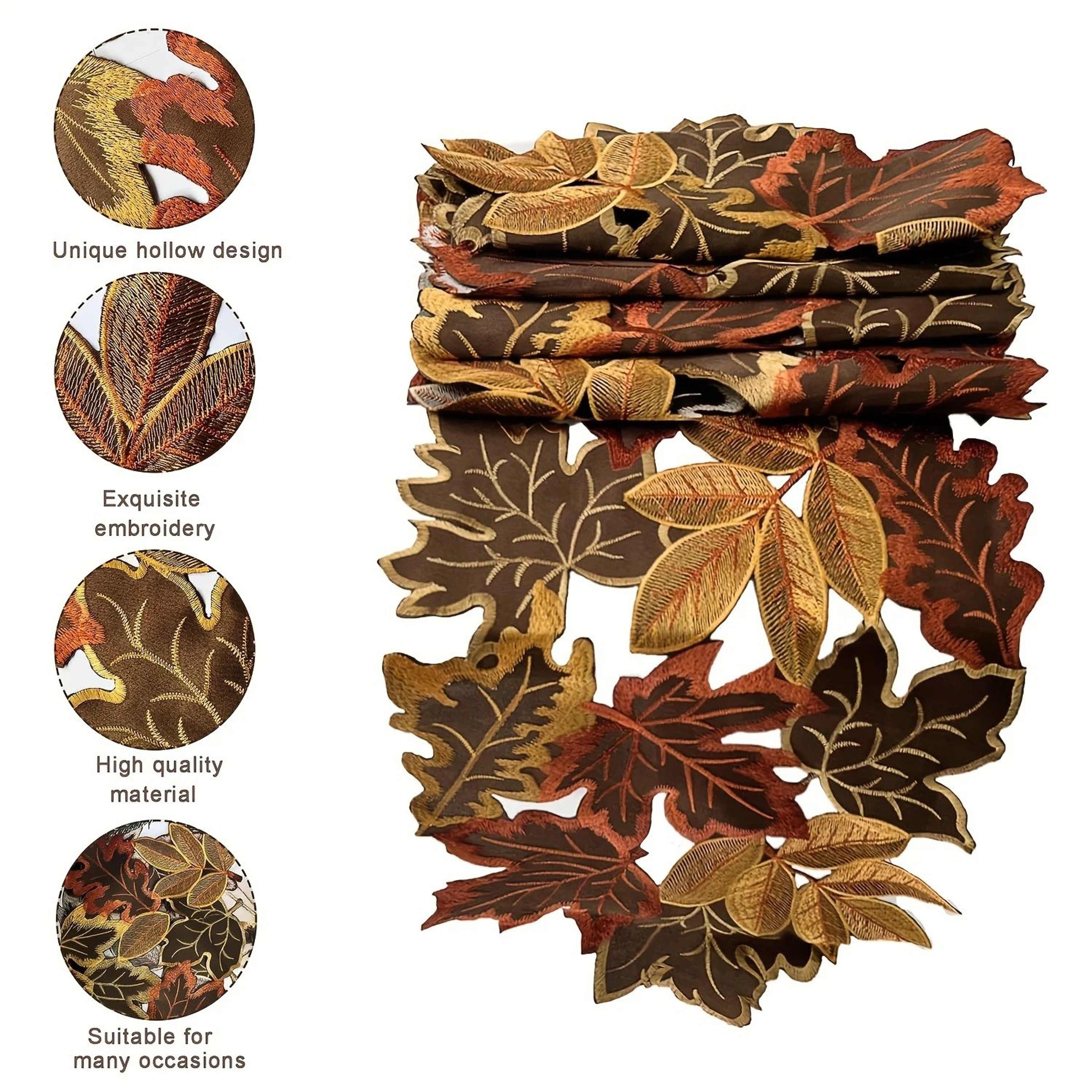 Autumn Maple Leaf Embroidered Table Runner Rustic Farmhouse Fall Decor 2