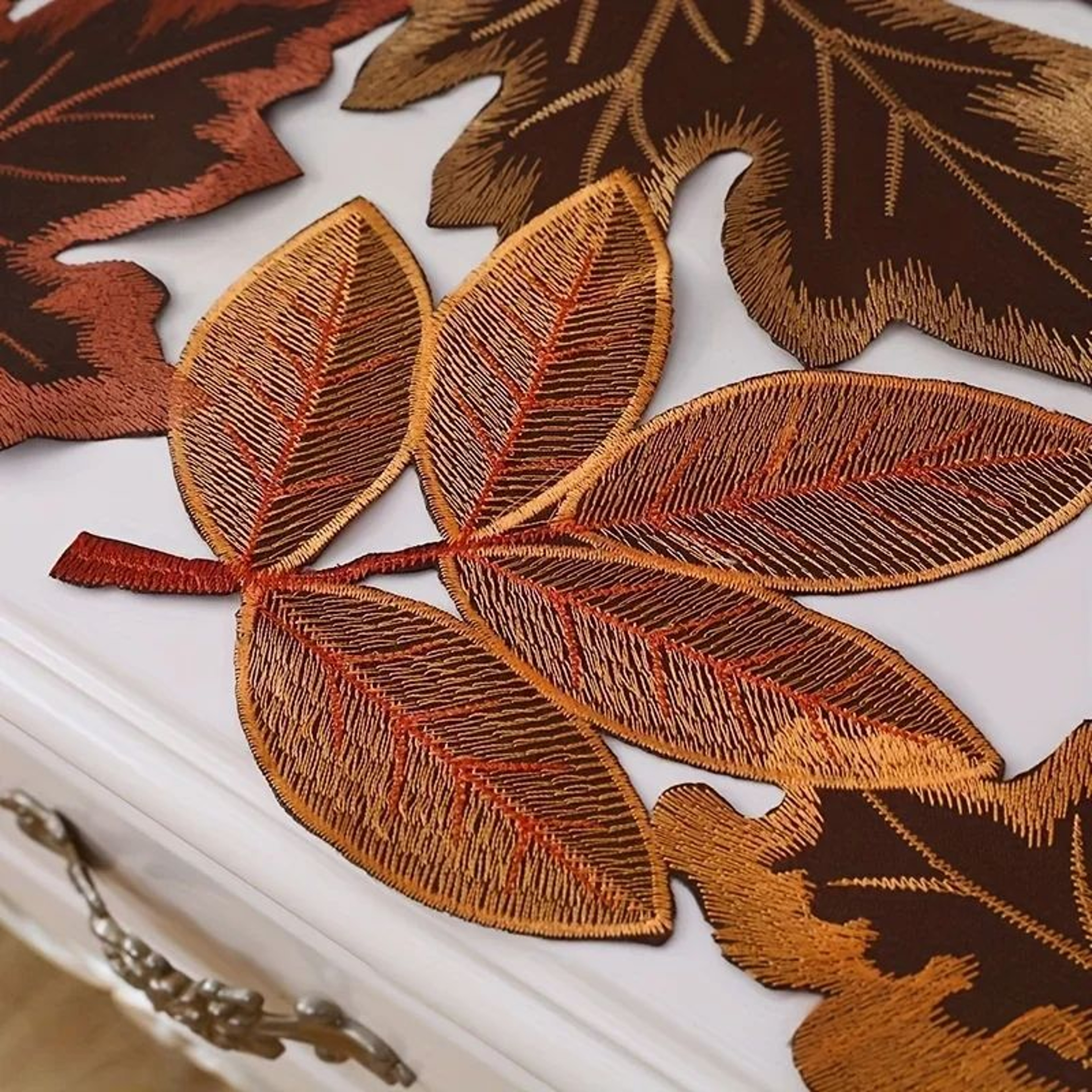 Autumn Maple Leaf Embroidered Table Runner Rustic Farmhouse Fall Decor 4