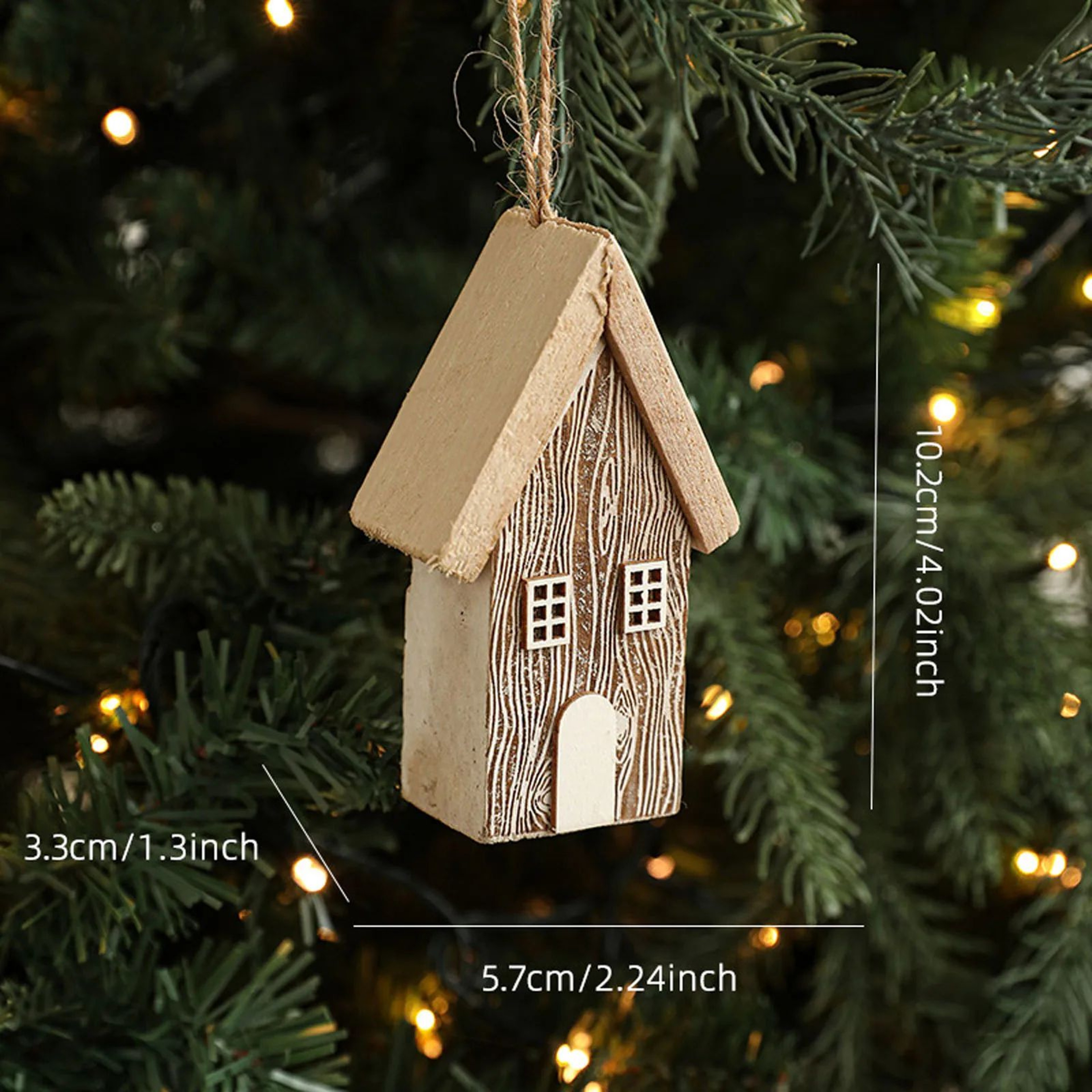 Wooden Christmas House Ornament Rustic Tree Hanging Holiday Decor 1