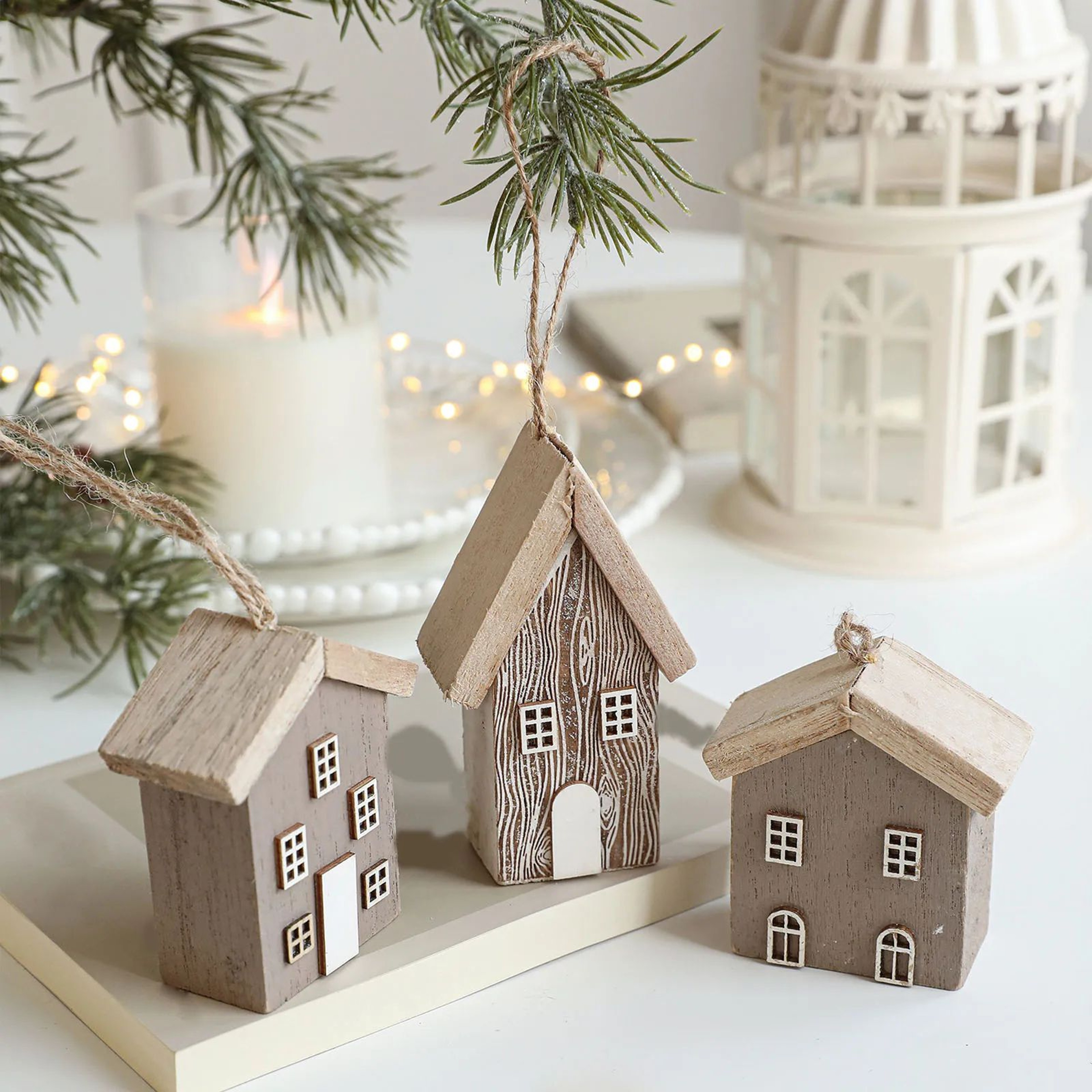 Wooden Christmas House Ornament Rustic Tree Hanging Holiday Decor 3