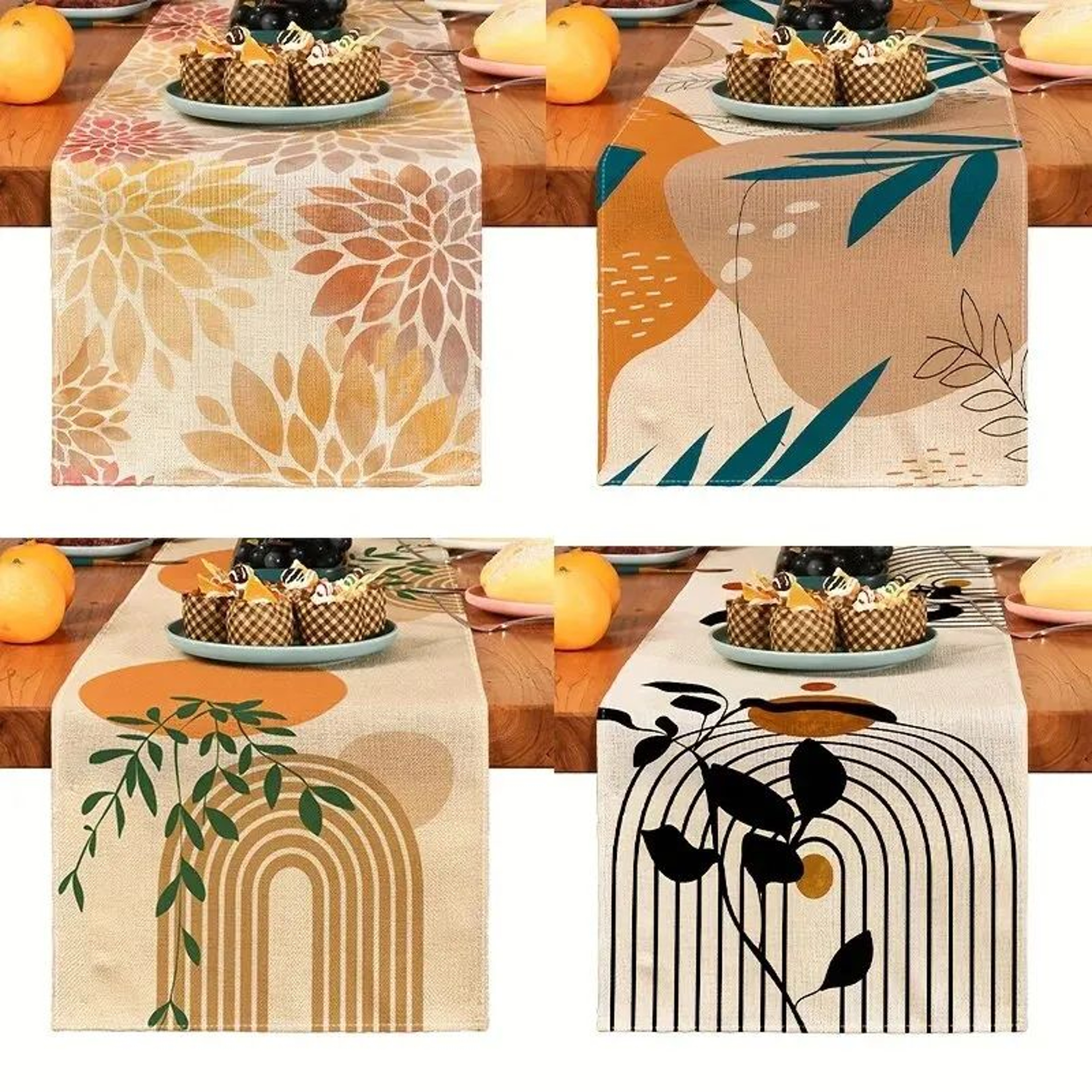 Boho Plant Linen Table Runner Minimalist Dining Table Decor 0