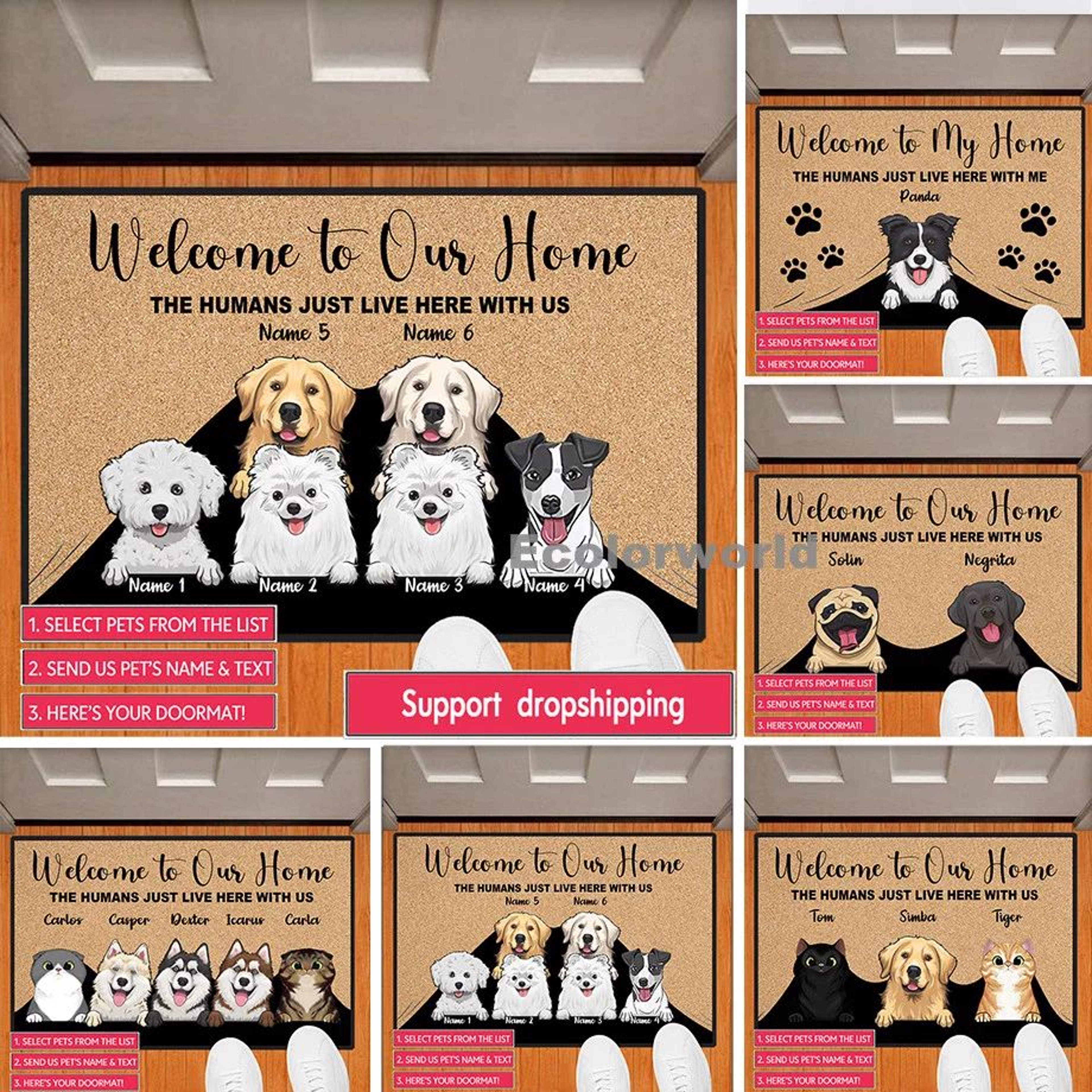 Custom Pet Cartoon Doormat Personalized Dog Cat Welcome Home Rug 0