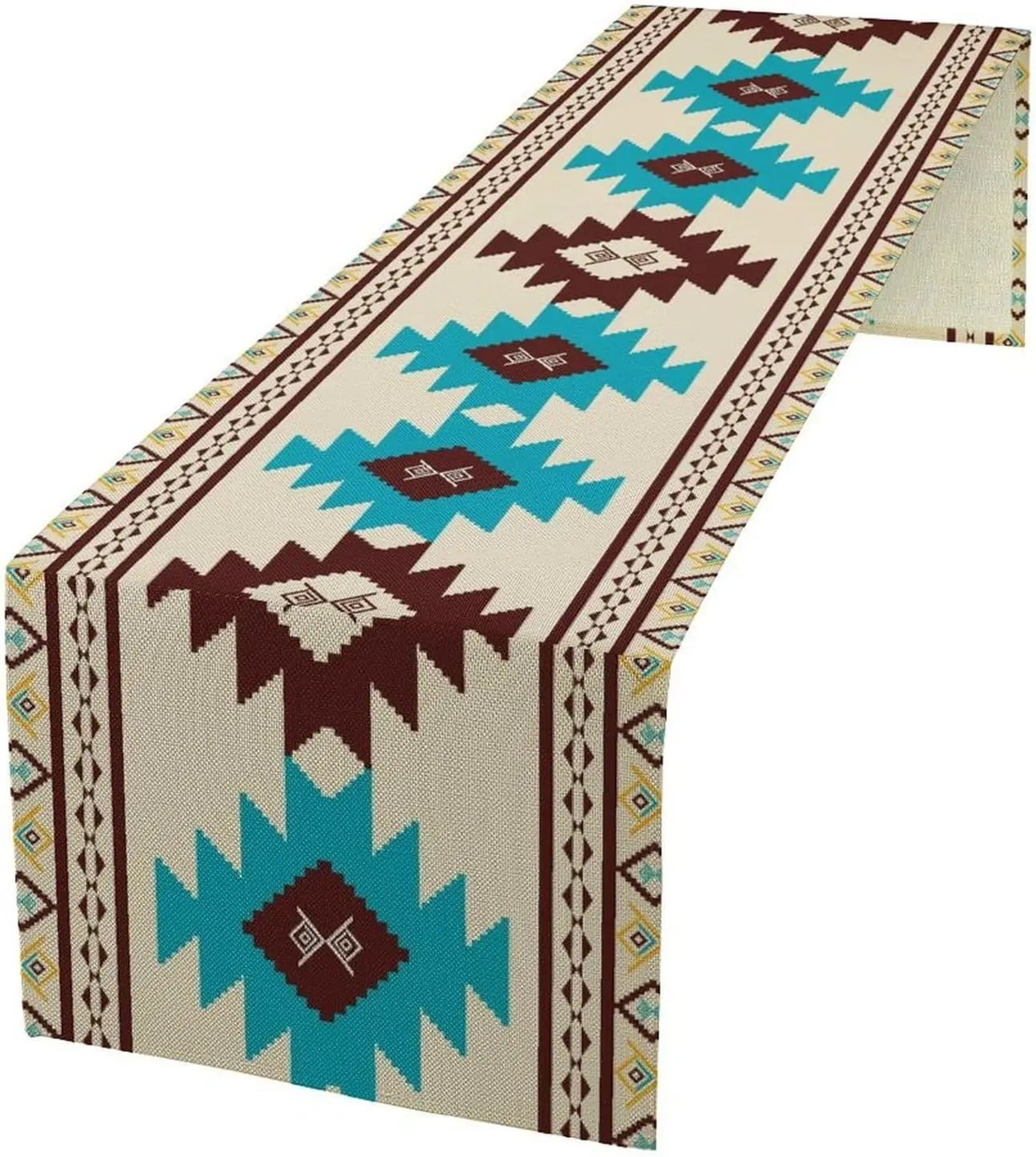 Aztec Boho Linen Table Runner Geometric Tribal Dining Table Decor 1