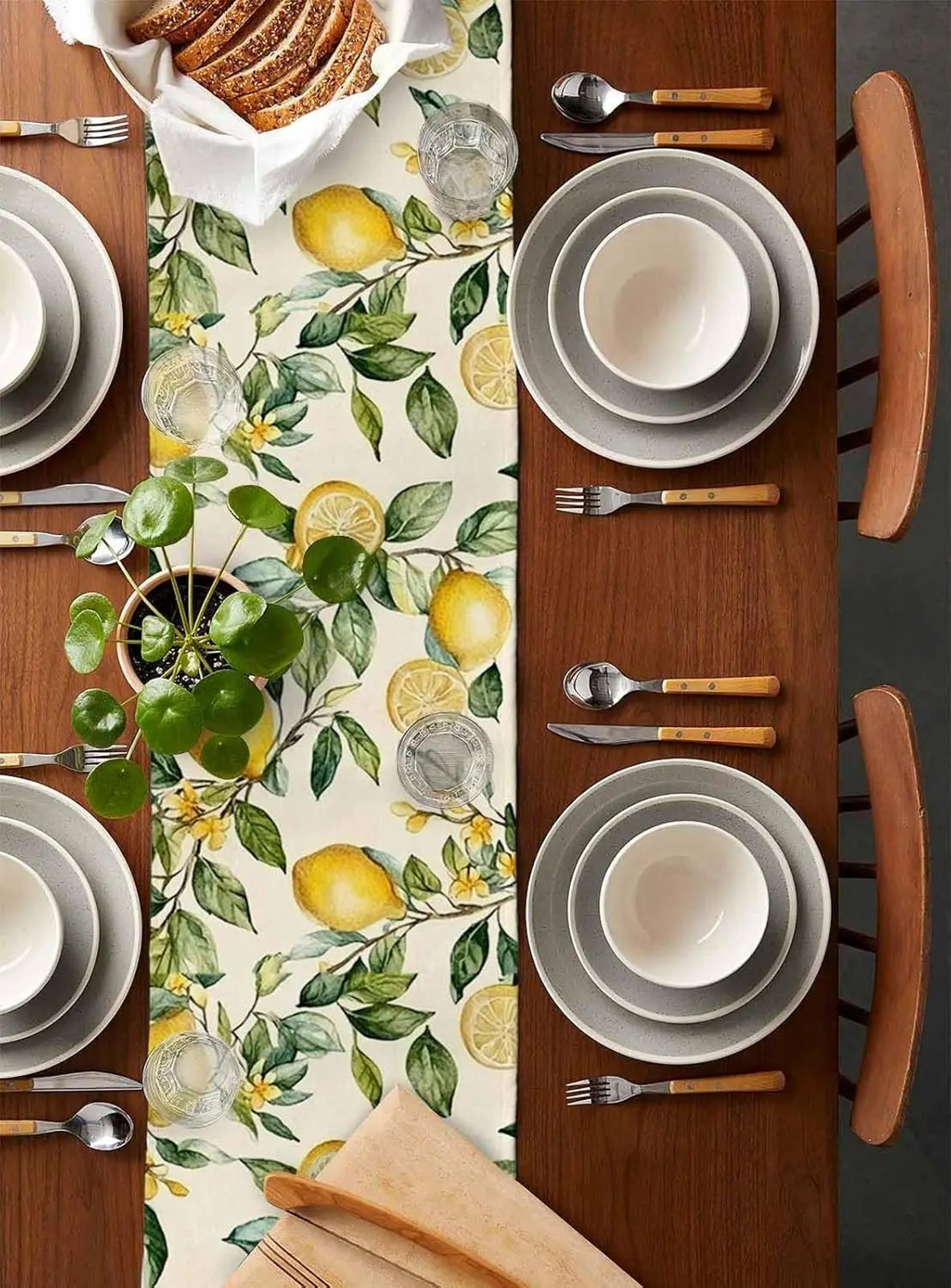 Watercolor Lemon Linen Table Runner Fresh Citrus Dining Table Decor 2