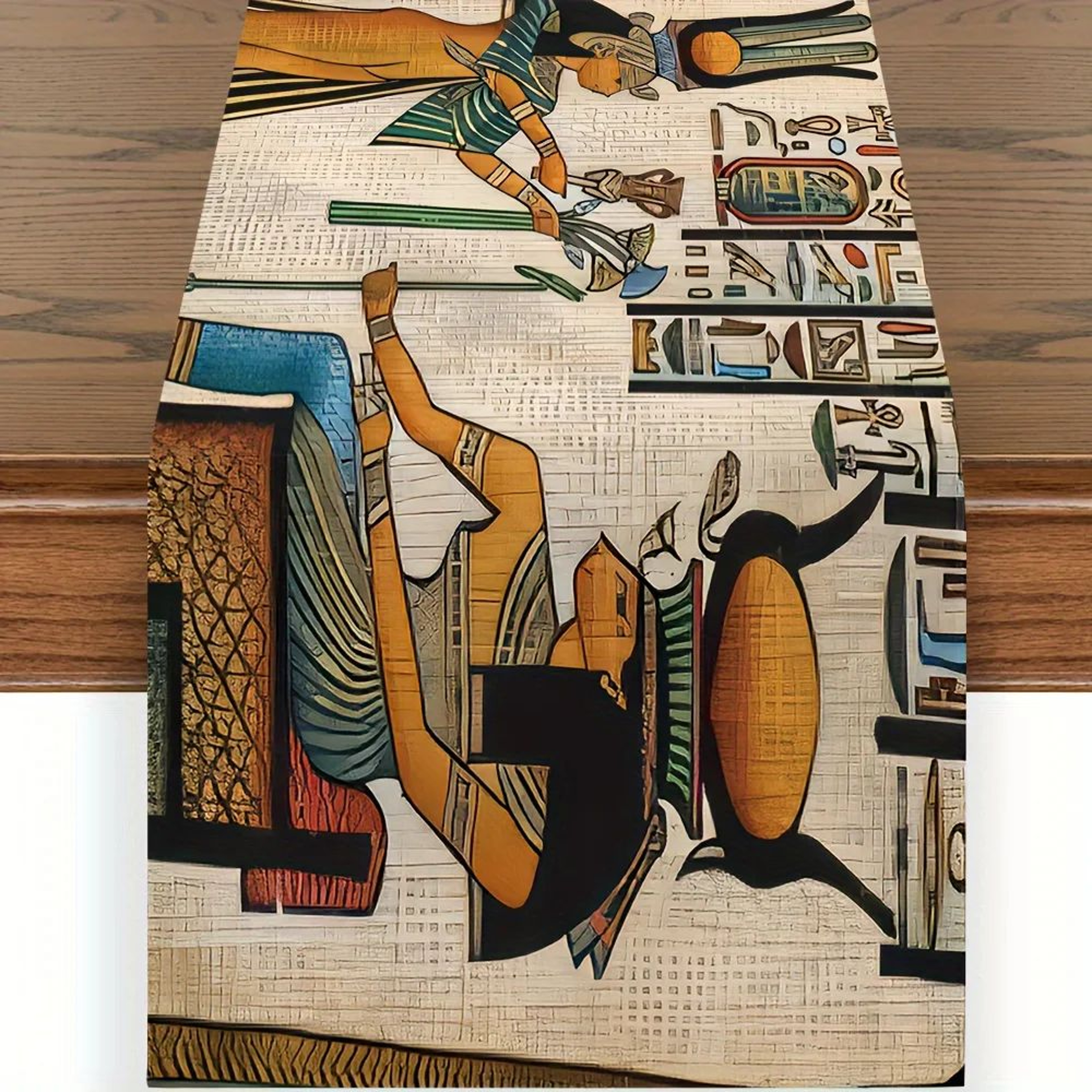 Ancient Egyptian Linen Table Runner Tribal Dining Decor 1