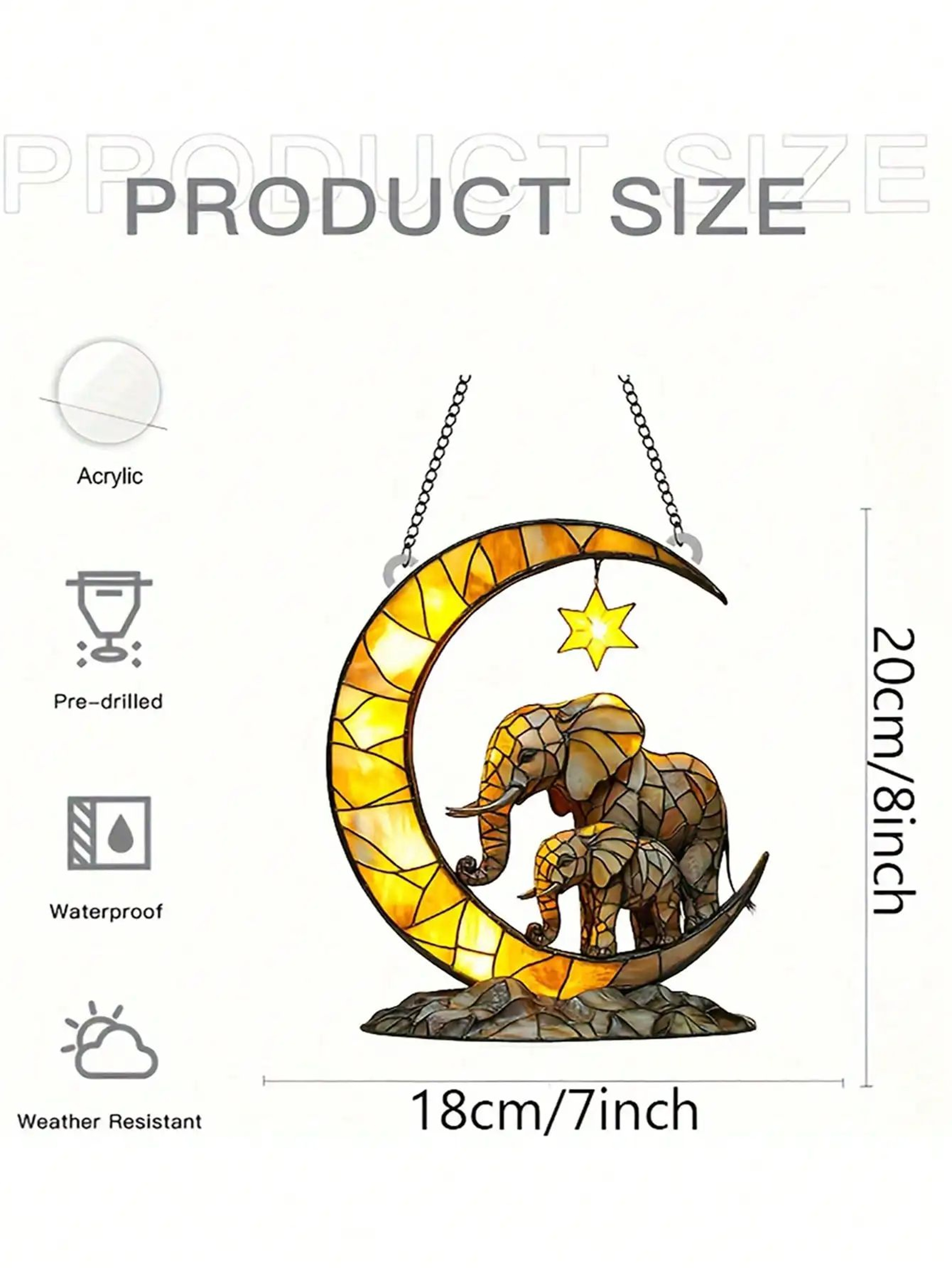 Elephant Family Moon Window Hanging Decor Garden Bedroom Ornament 4
