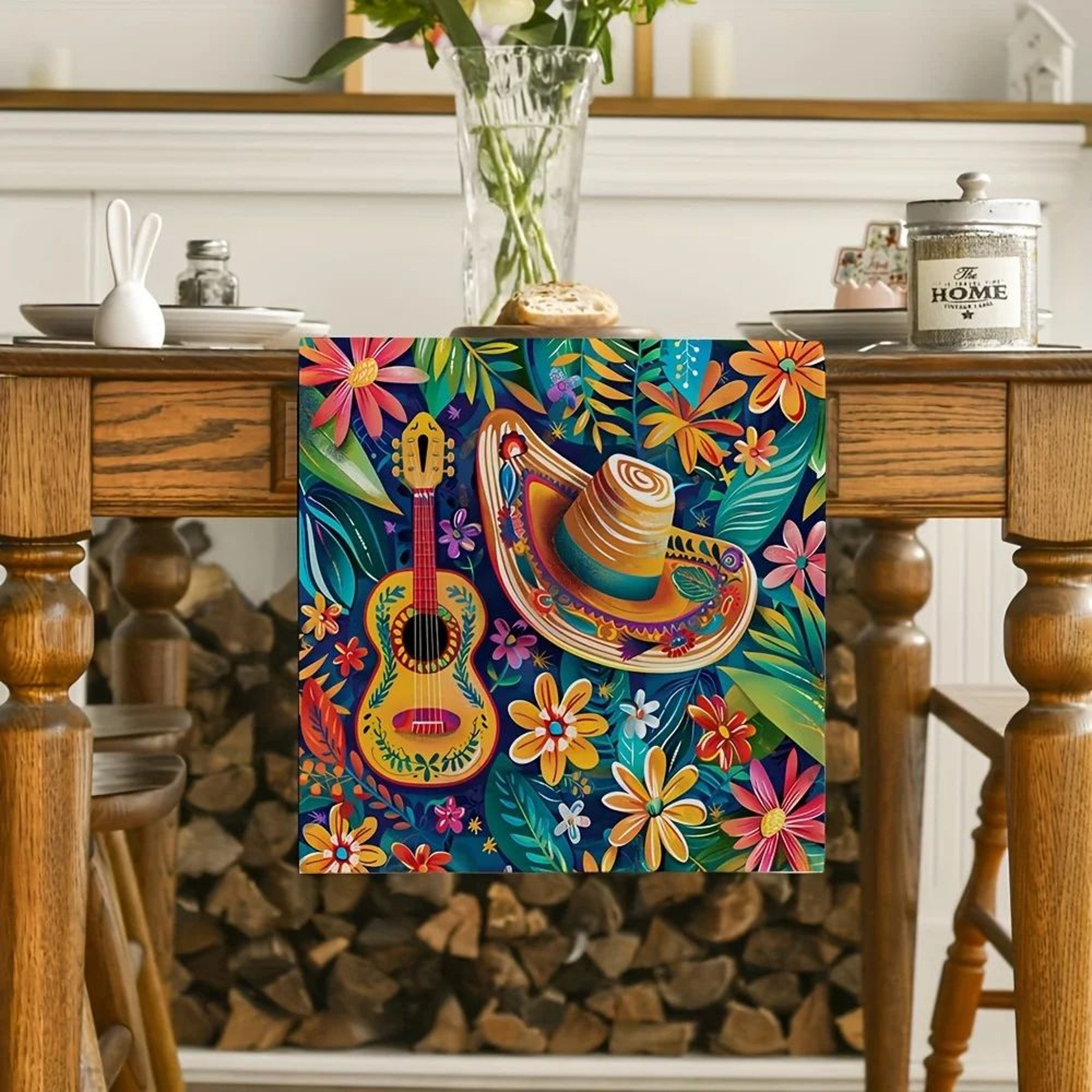 Mexican Style Table Runner Colorful Cactus Floral Linen Dining Decor 1