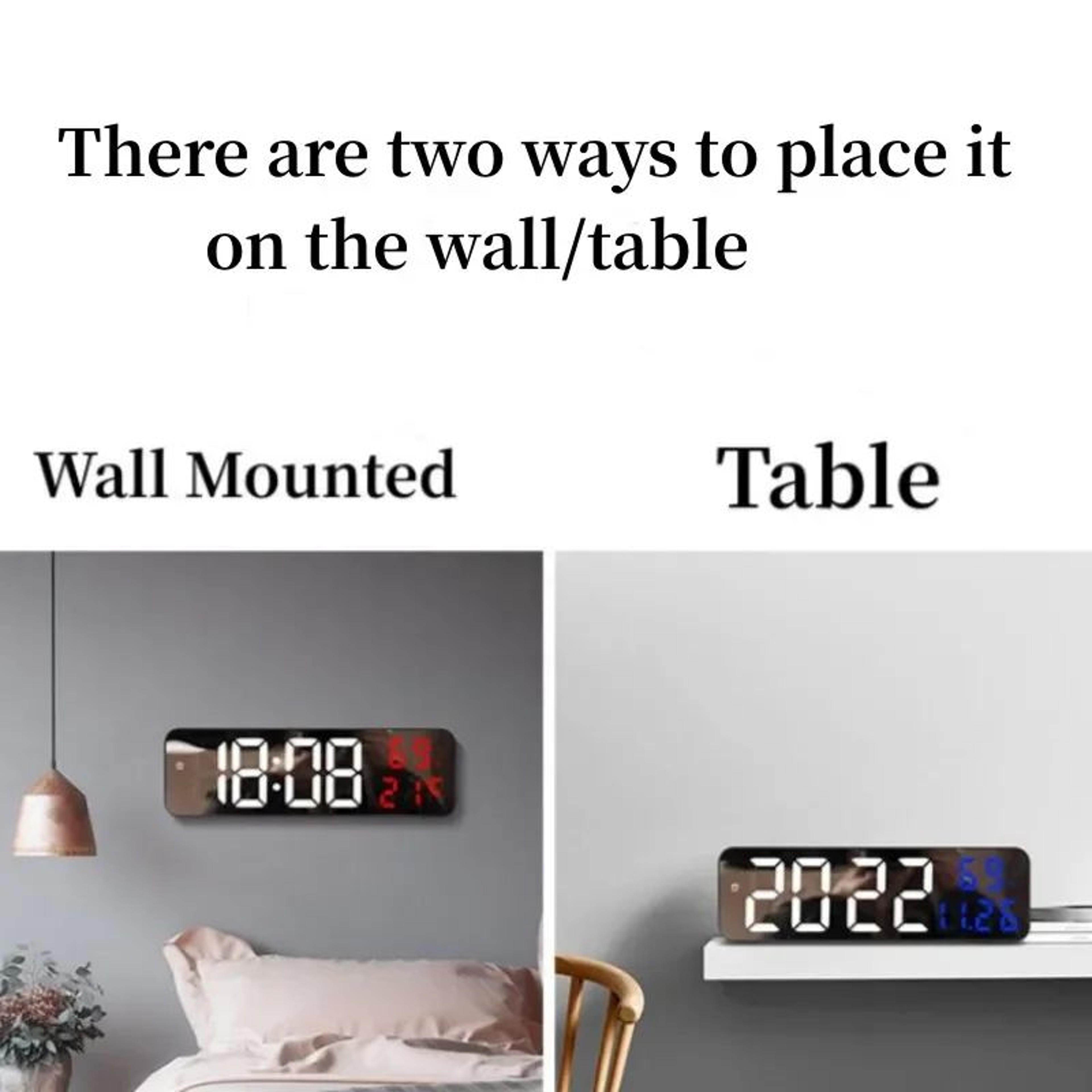 Large LED Digital Wall Clock With Temperature Humidity Display USB Powered Alarm Clock 1
