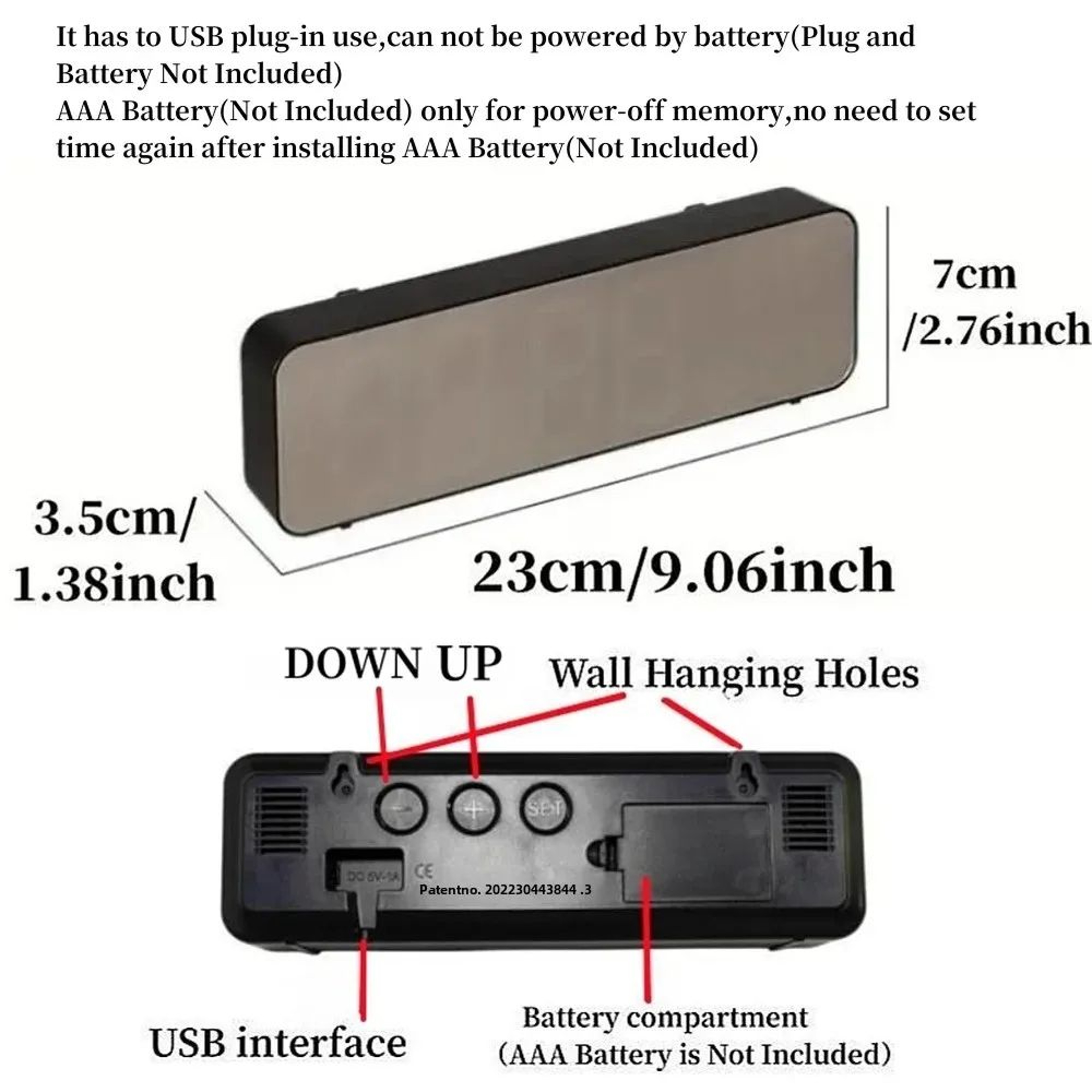 Large LED Digital Wall Clock With Temperature Humidity Display USB Powered Alarm Clock 5