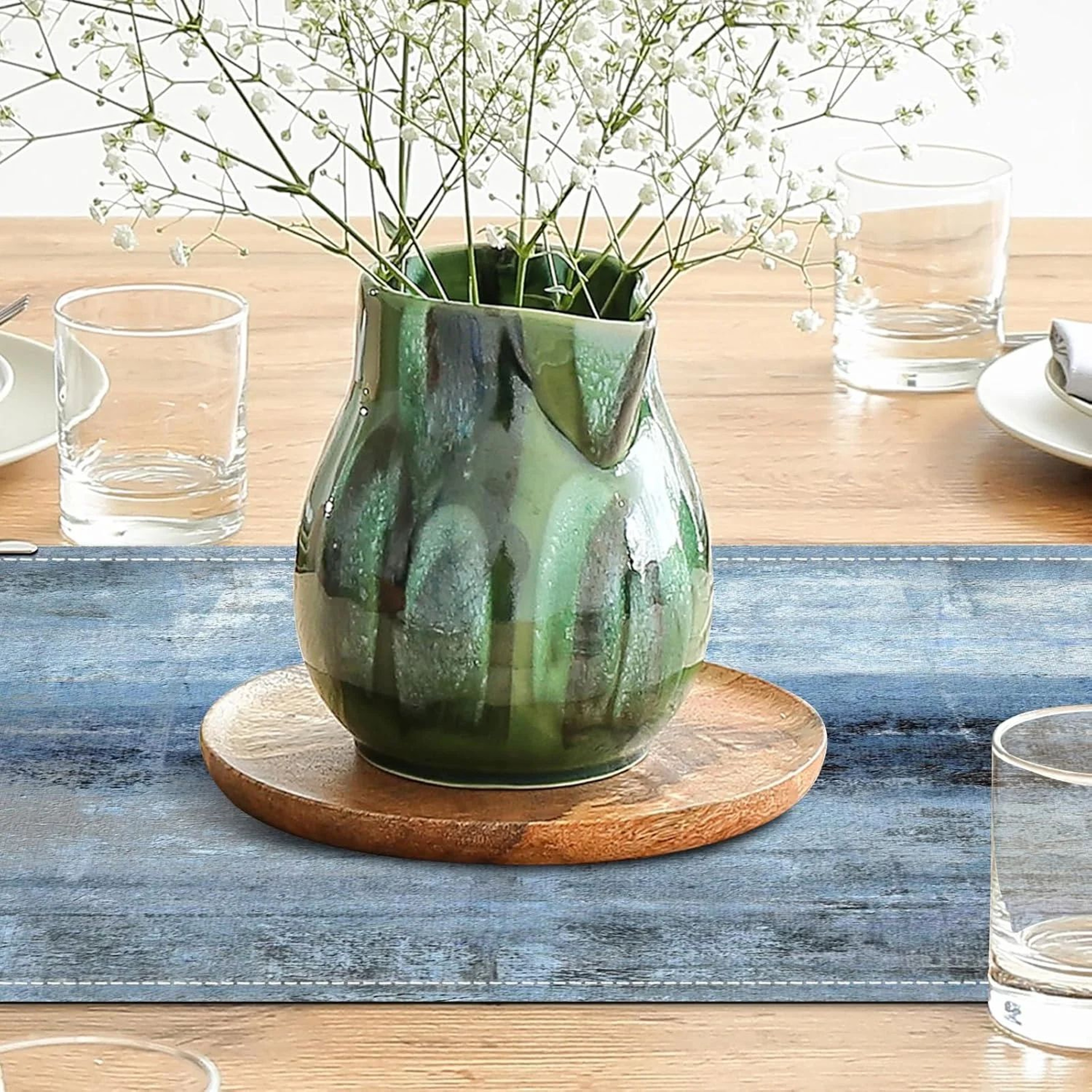 Modern Farmhouse Tie Dye Table Runner Rustic Linen Dining Decor 3