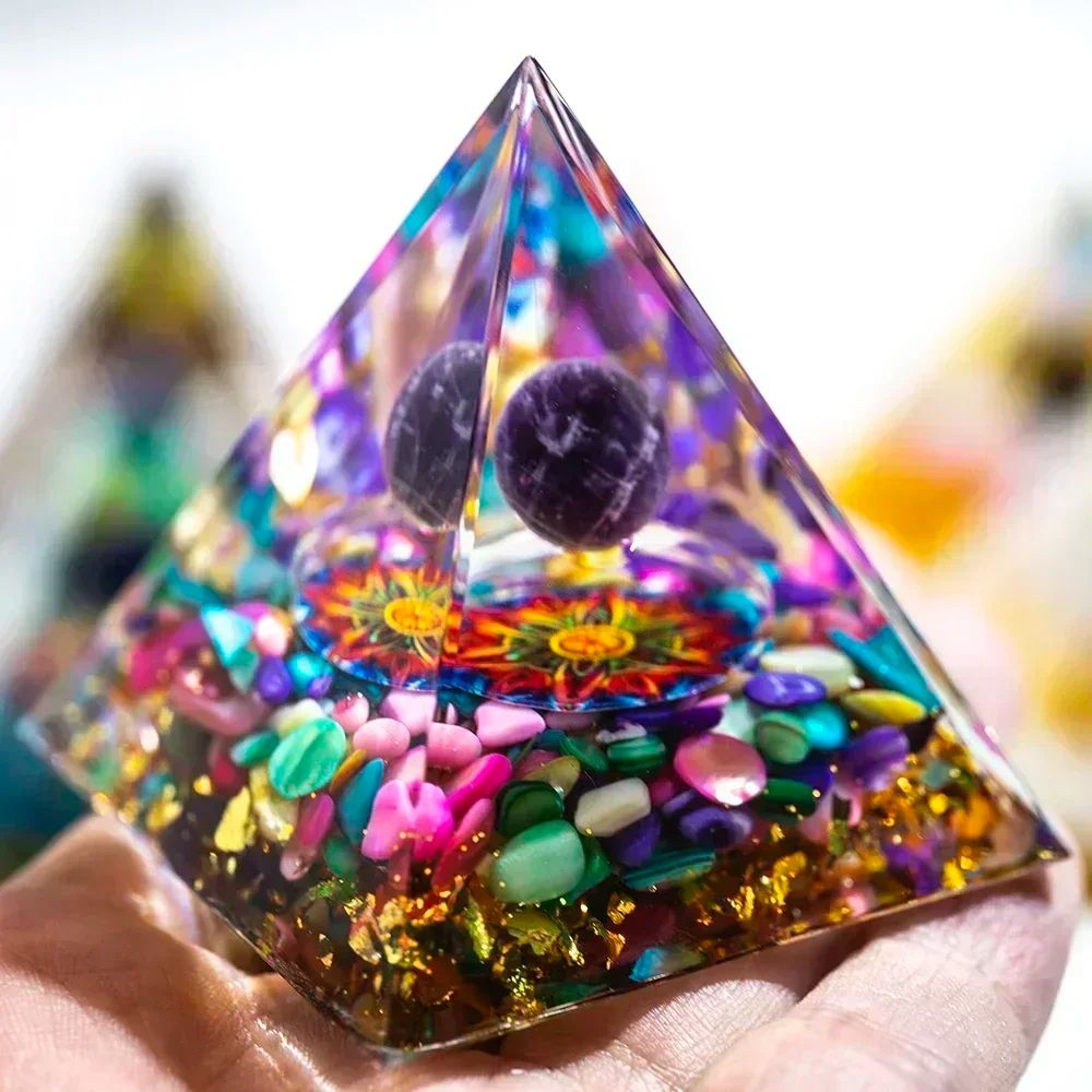 Crystal Energy Pyramid Healing Decor Reiki Chakra Resin Pyramid 3
