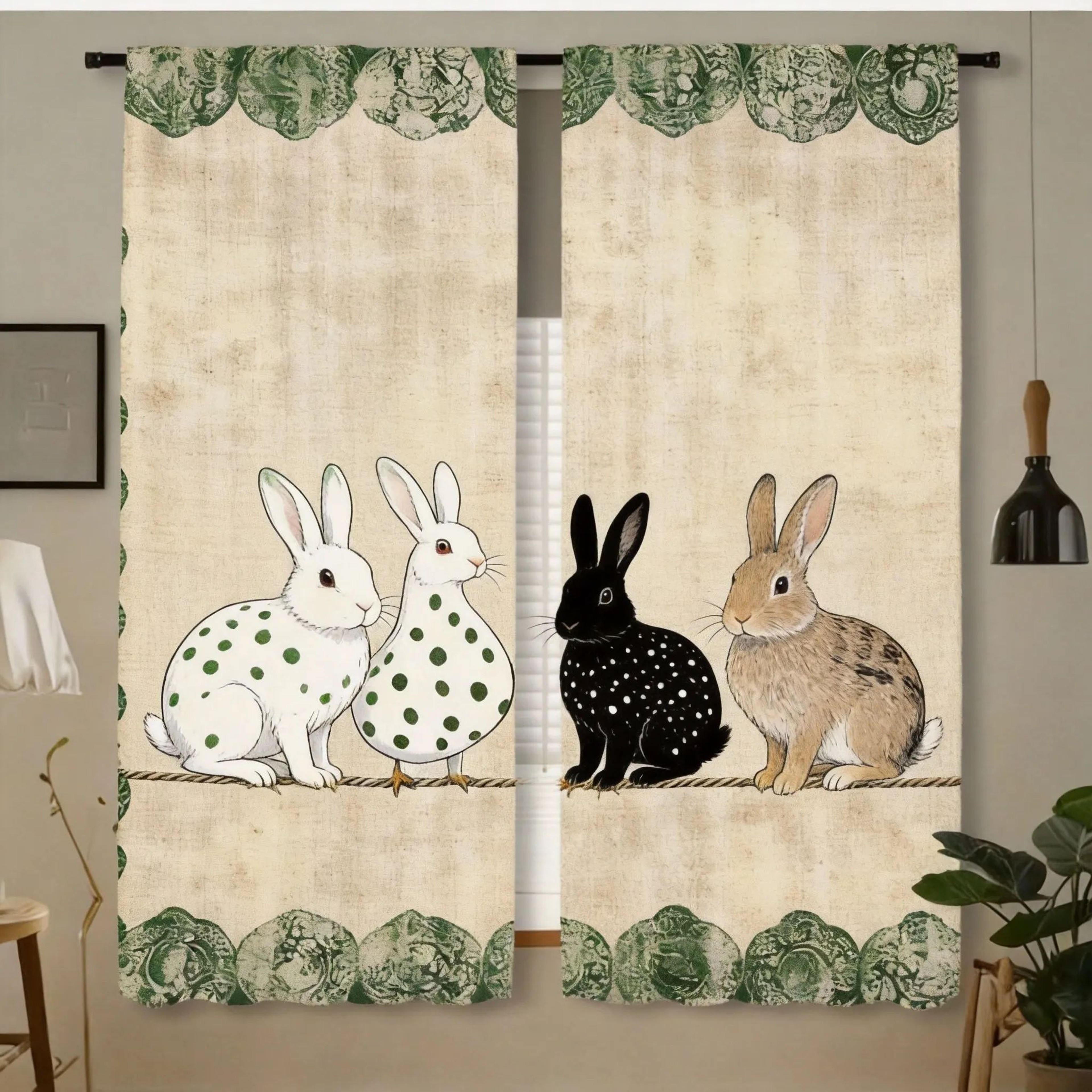 Retro Chicken Print Cafe Curtains Polka Dot Kitchen Window Drapes 8