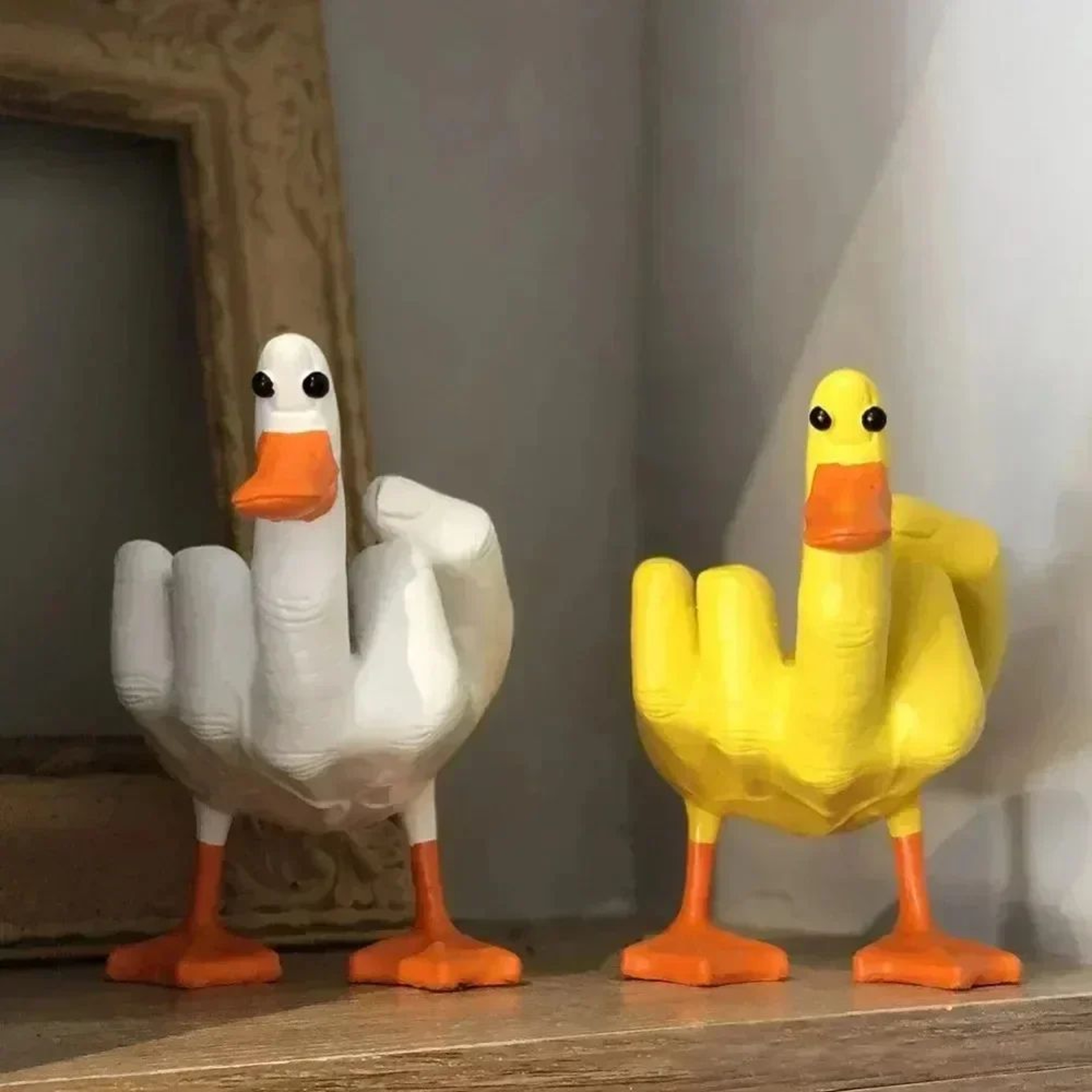 Funny Duck Statue Middle Finger Desk Decor Cute Resin Figurine 0
