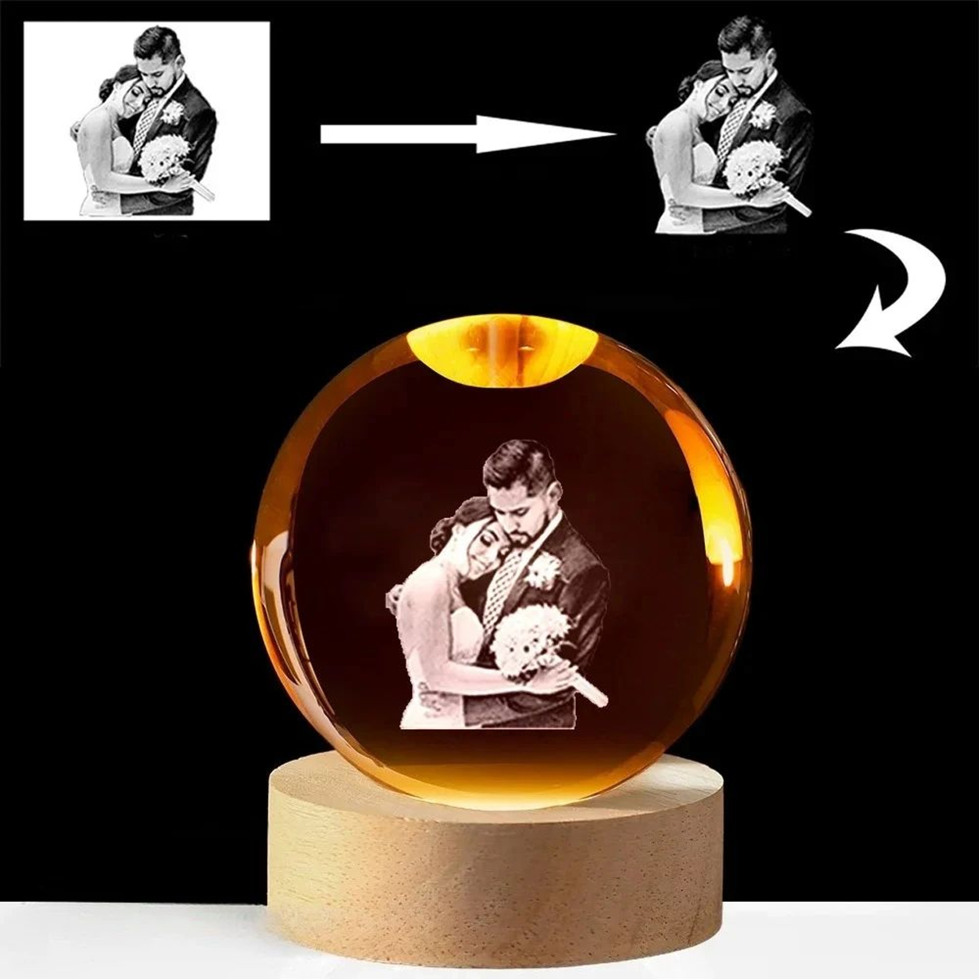 Custom Crystal Ball Photo LED Night Light Personalized Keepsake Decor 0