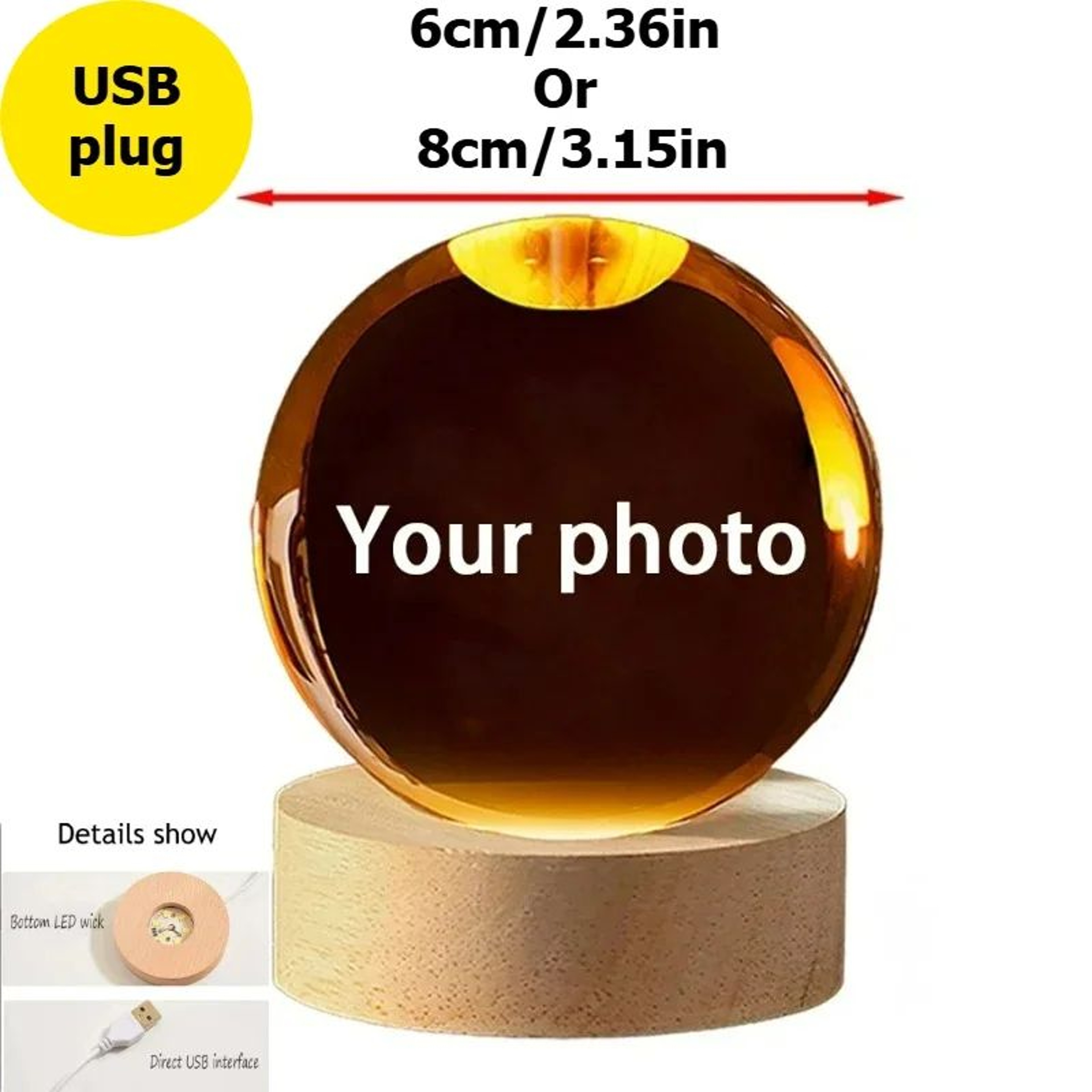 Custom Crystal Ball Photo LED Night Light Personalized Keepsake Decor 1