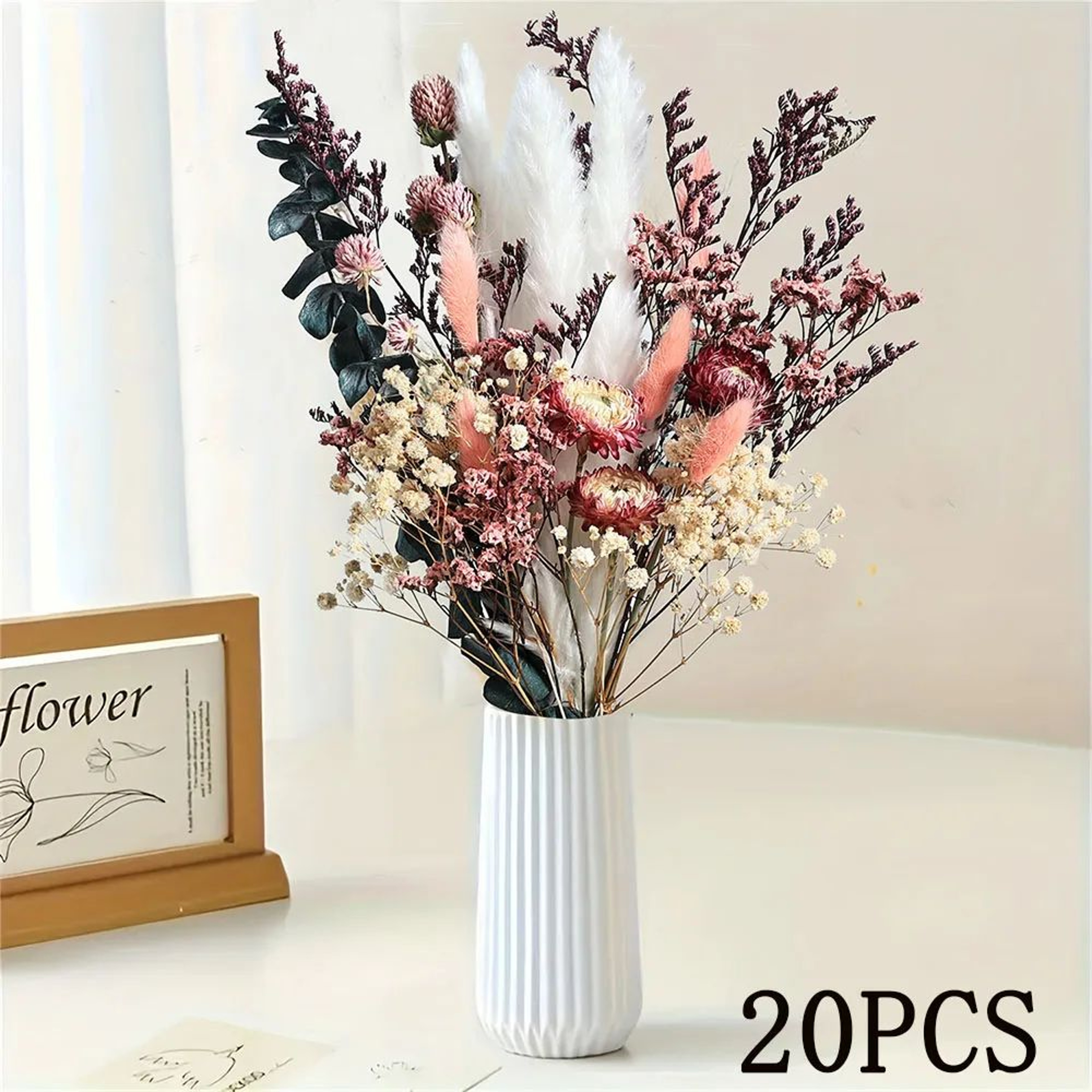 Boho Dried Flower Bouquet Pampas Eucalyptus Wedding Home Decor 6