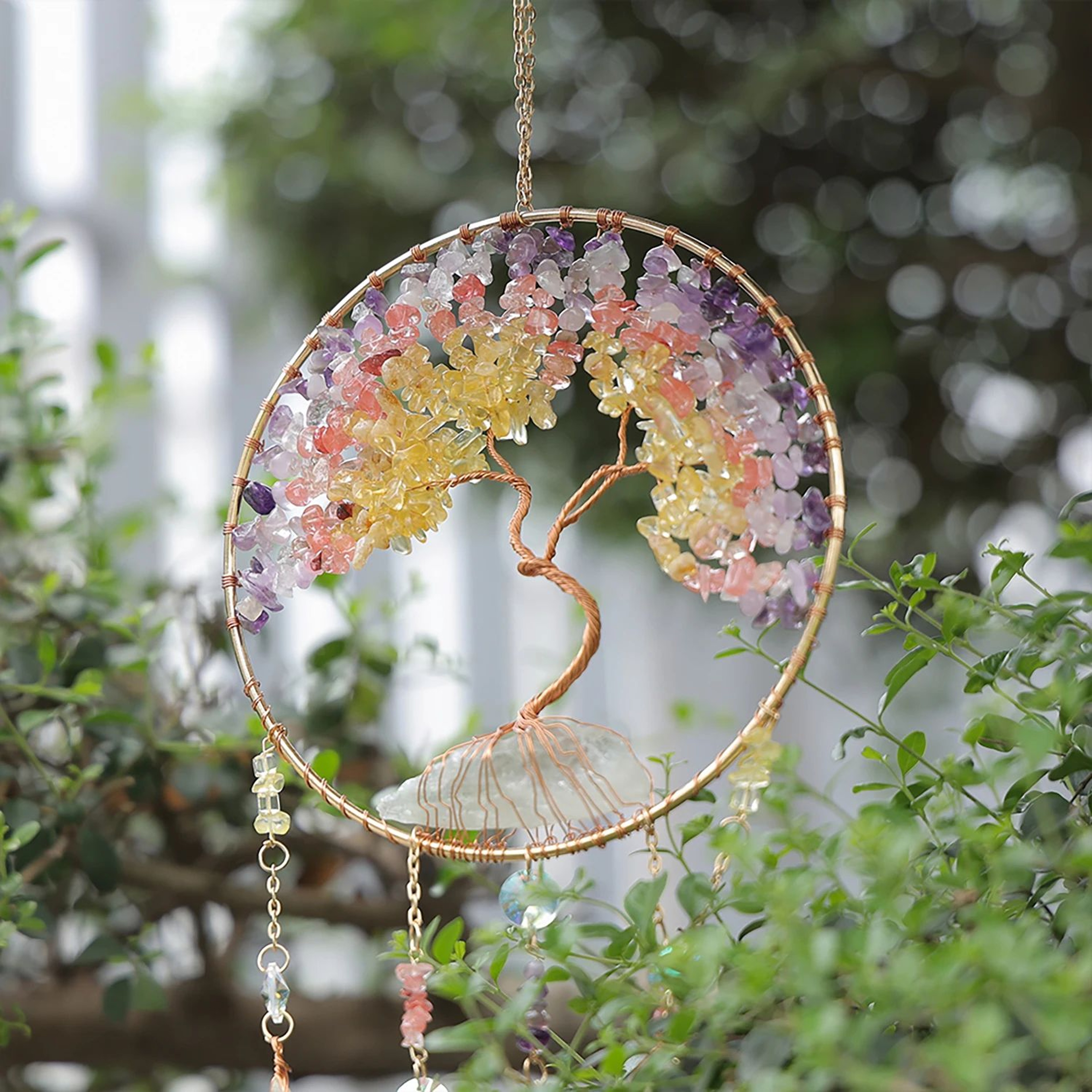 Natural Agate Dream Catcher Crystal Moon Star Wall Hanging Decor 5