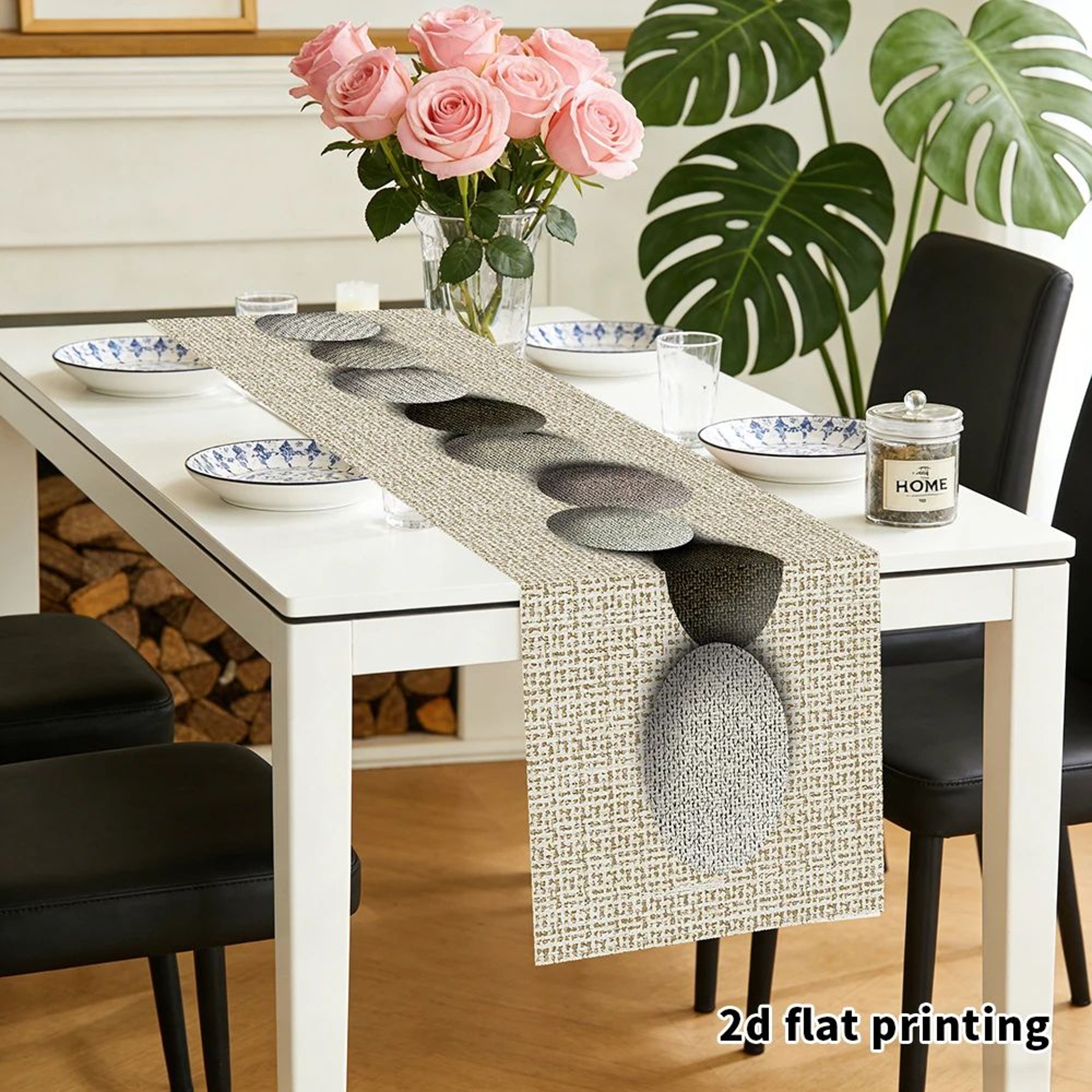 Earth Tone Table Runner Pebble Pattern Neutral Fabric Table Decor 3