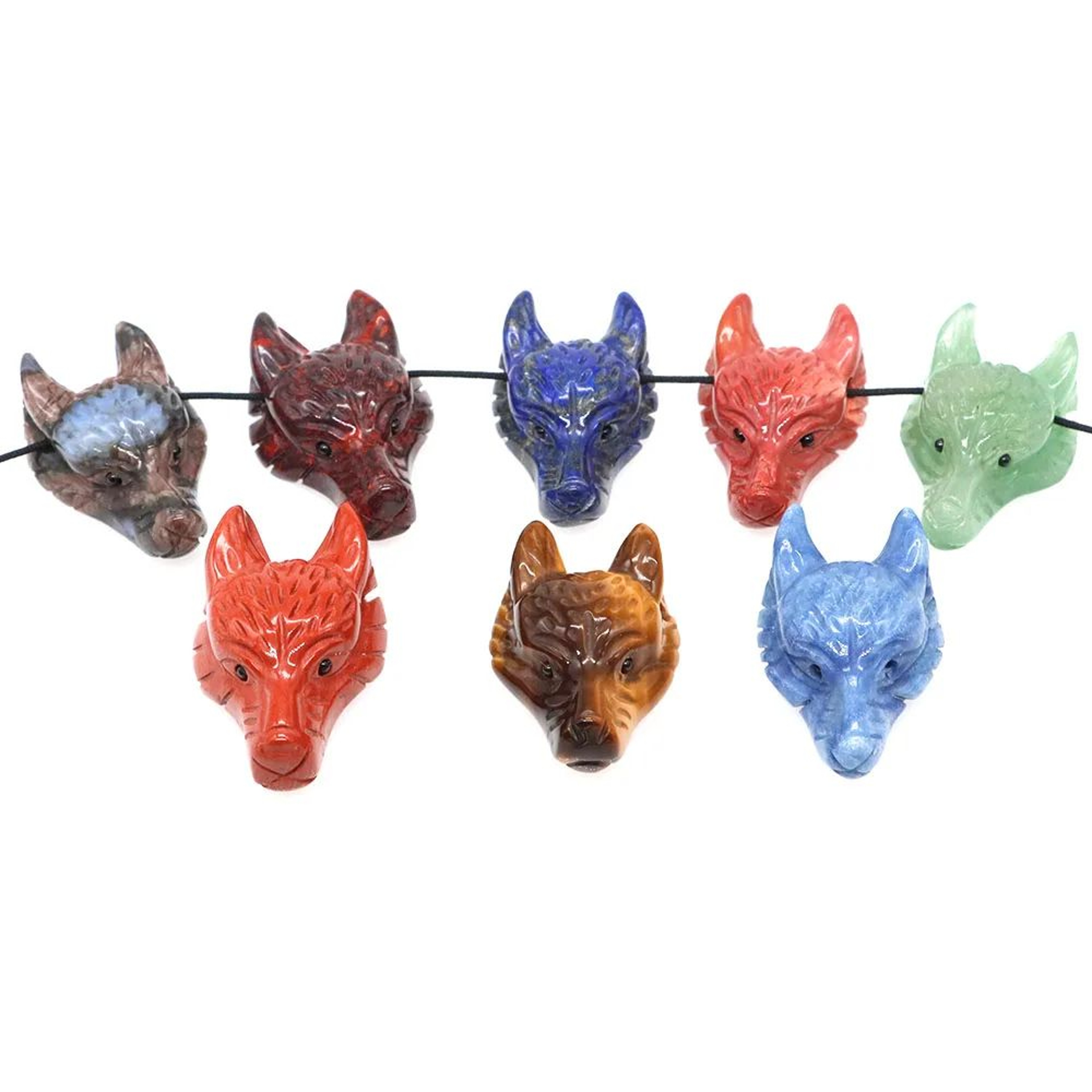 Hand Carved Wolf Head Crystal Pendant Natural Stone Animal Necklace Charm 1