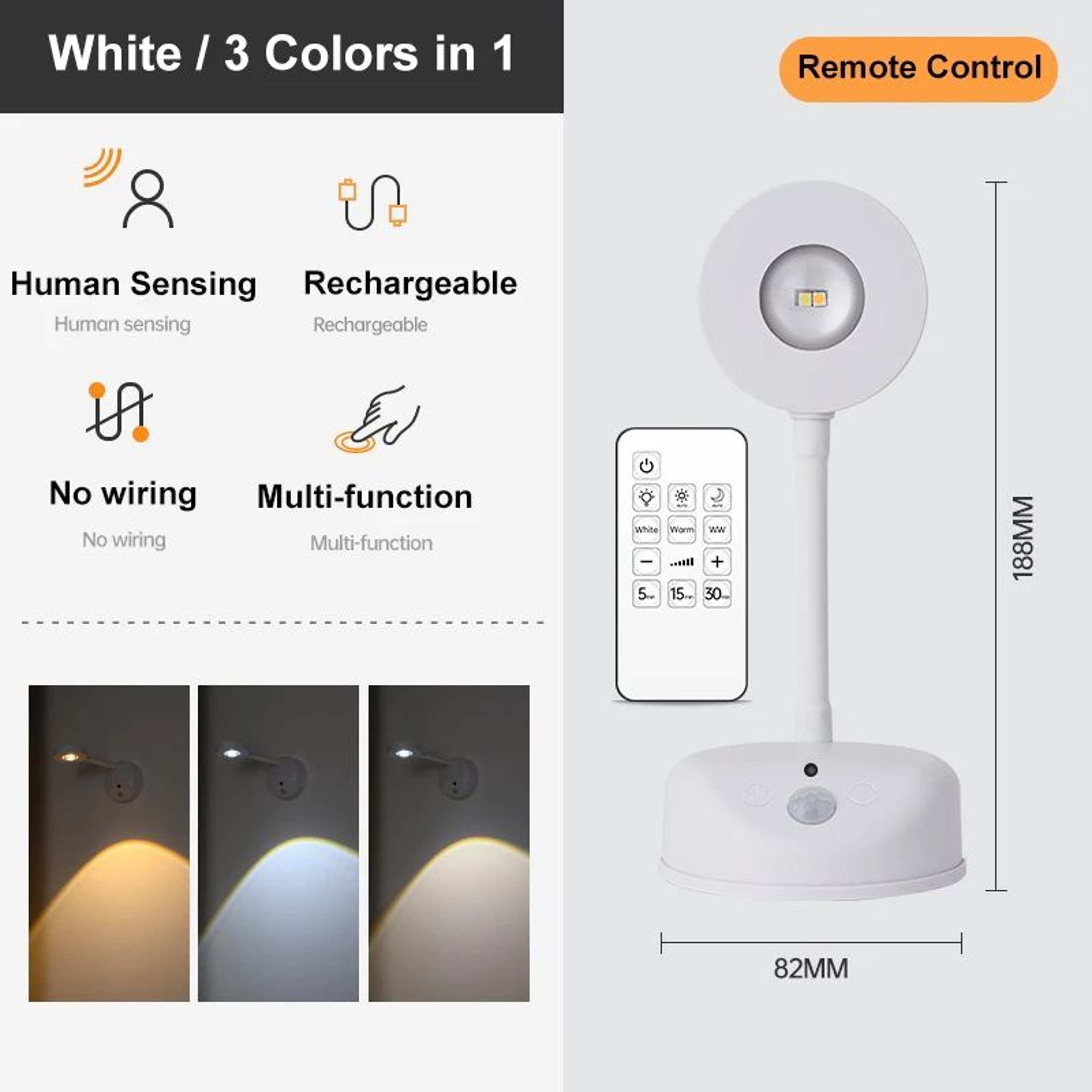 Wireless Motion Sensor LED Wall Light Rechargeable Picture Spotlight With Dimming 9