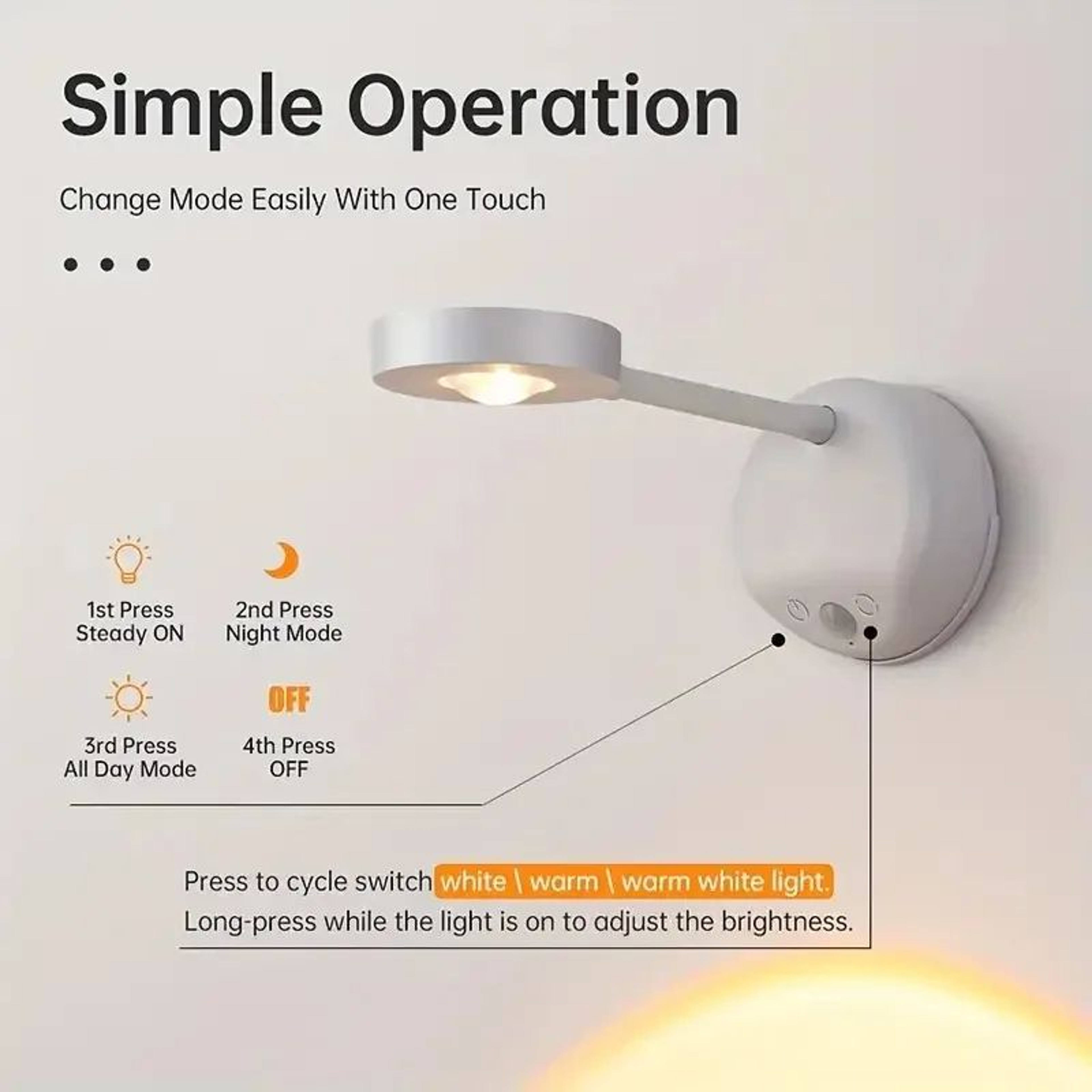 Wireless Motion Sensor LED Wall Light Rechargeable Picture Spotlight With Dimming 4