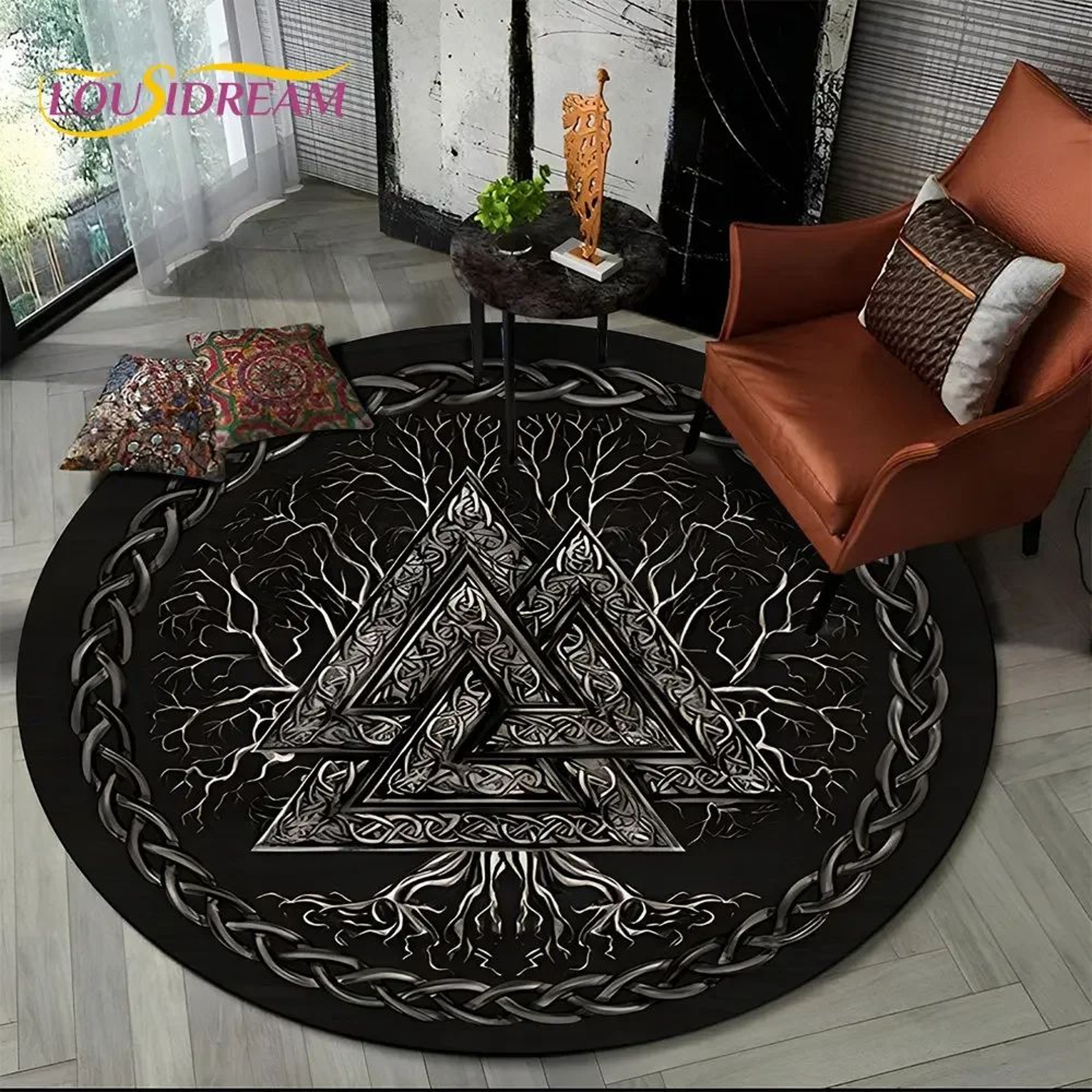 Viking Tree Of Life Round Area Rug Non Slip Decorative Floor Mat 3