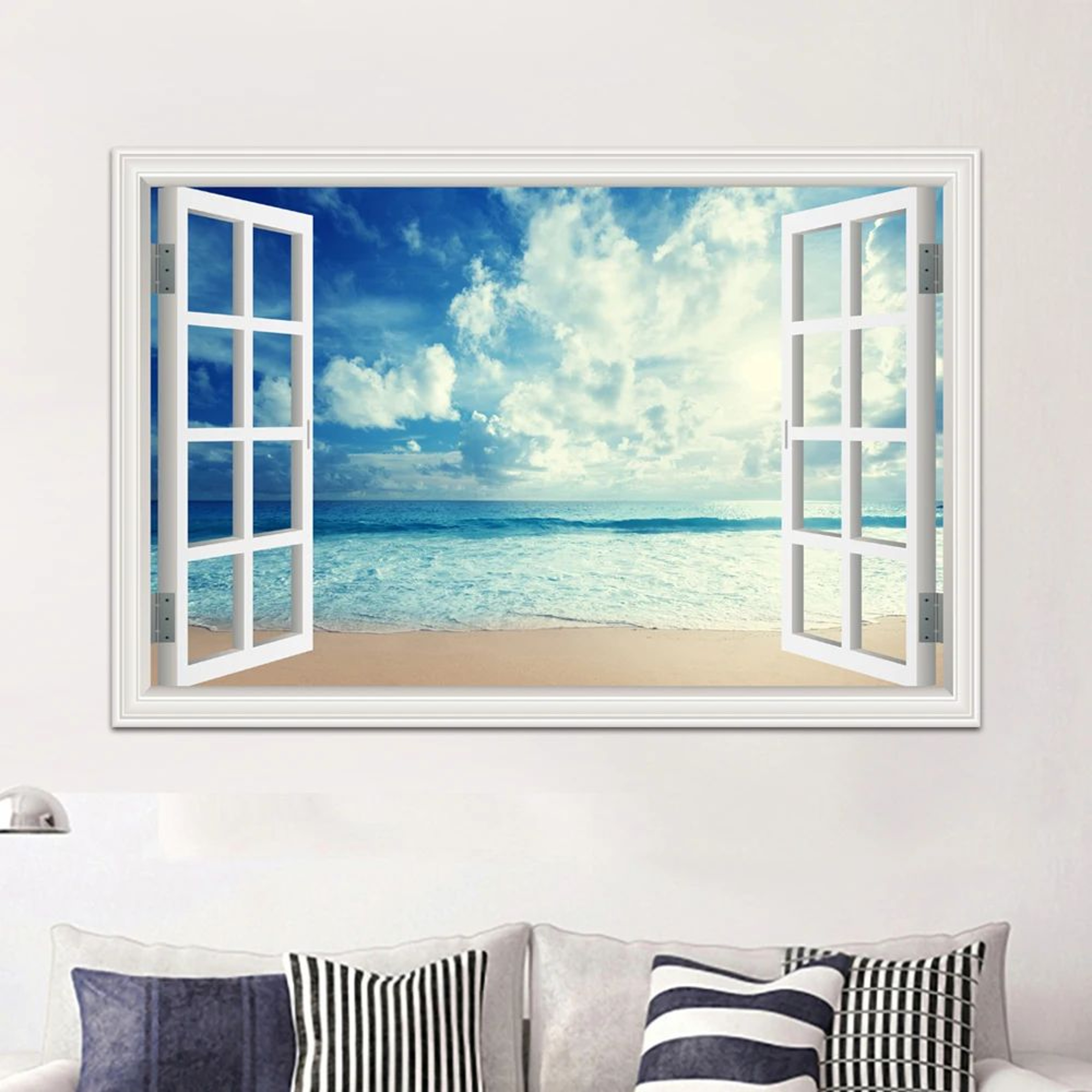 3D Beach Window Wall Sticker Ocean View Room Decor 2