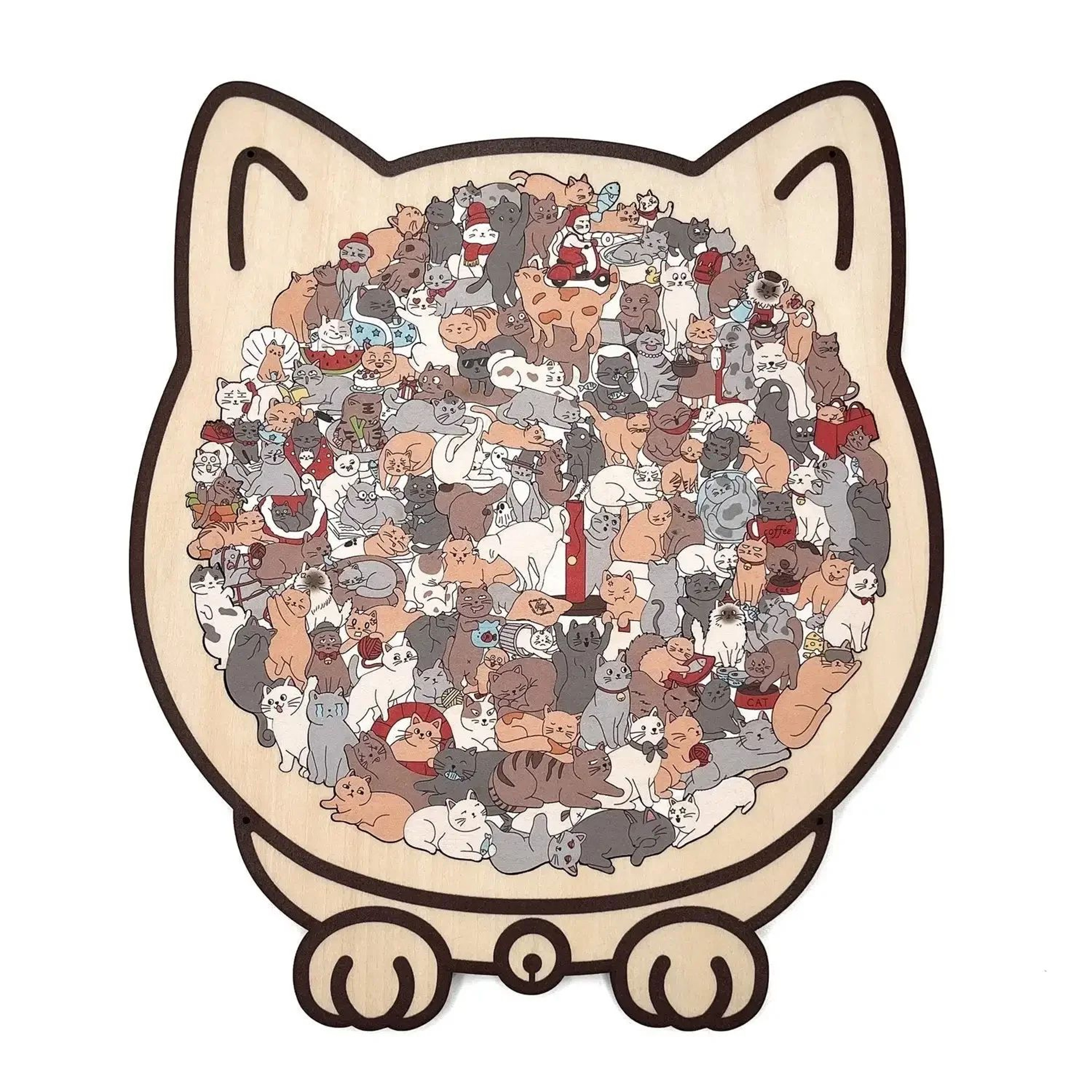 Cat Shaped Wooden Jigsaw Puzzle For Adults And Kids Unique Brain Game 6