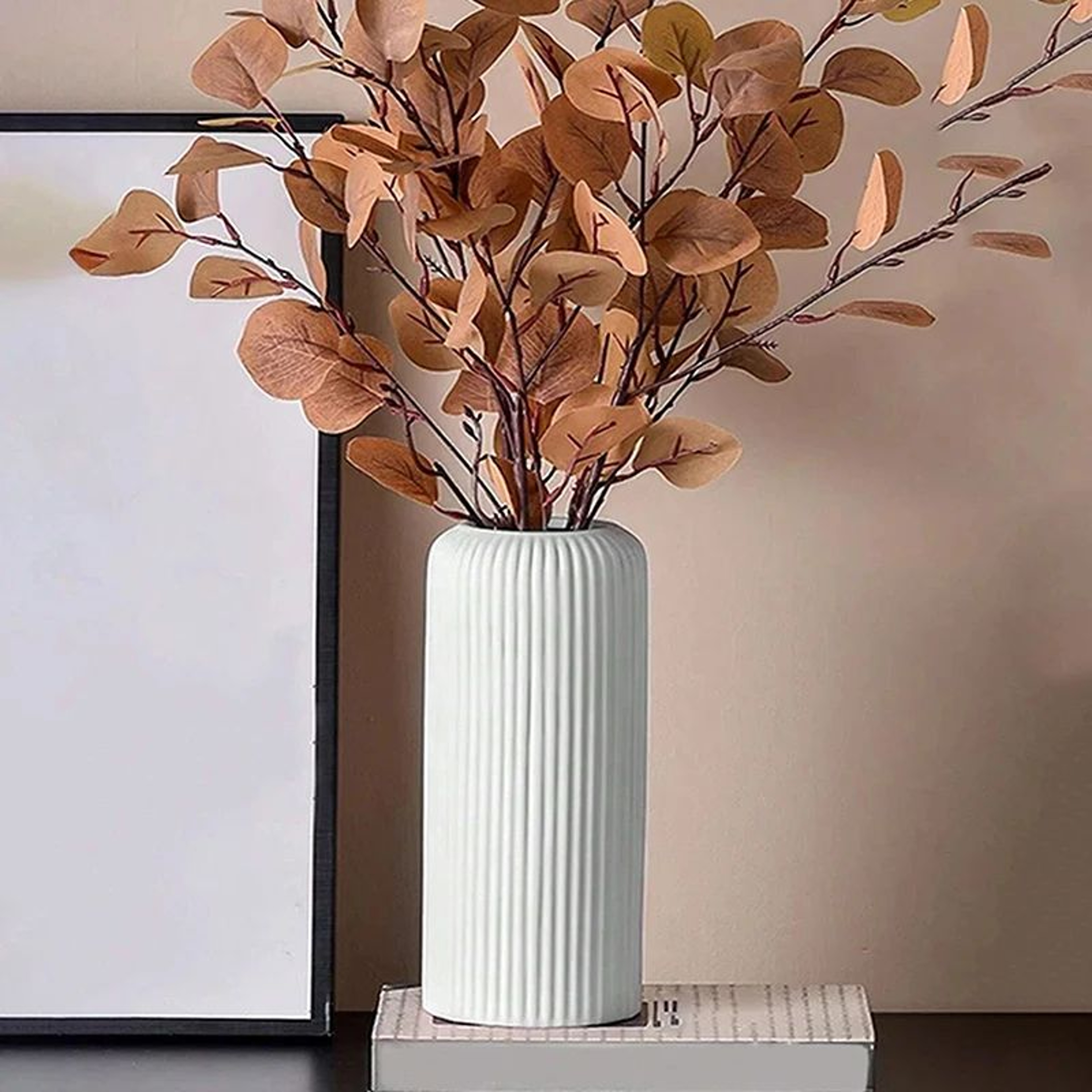 Striped Modern Decorative Flower Vase Lightweight Ceramic Look Home Accent 1