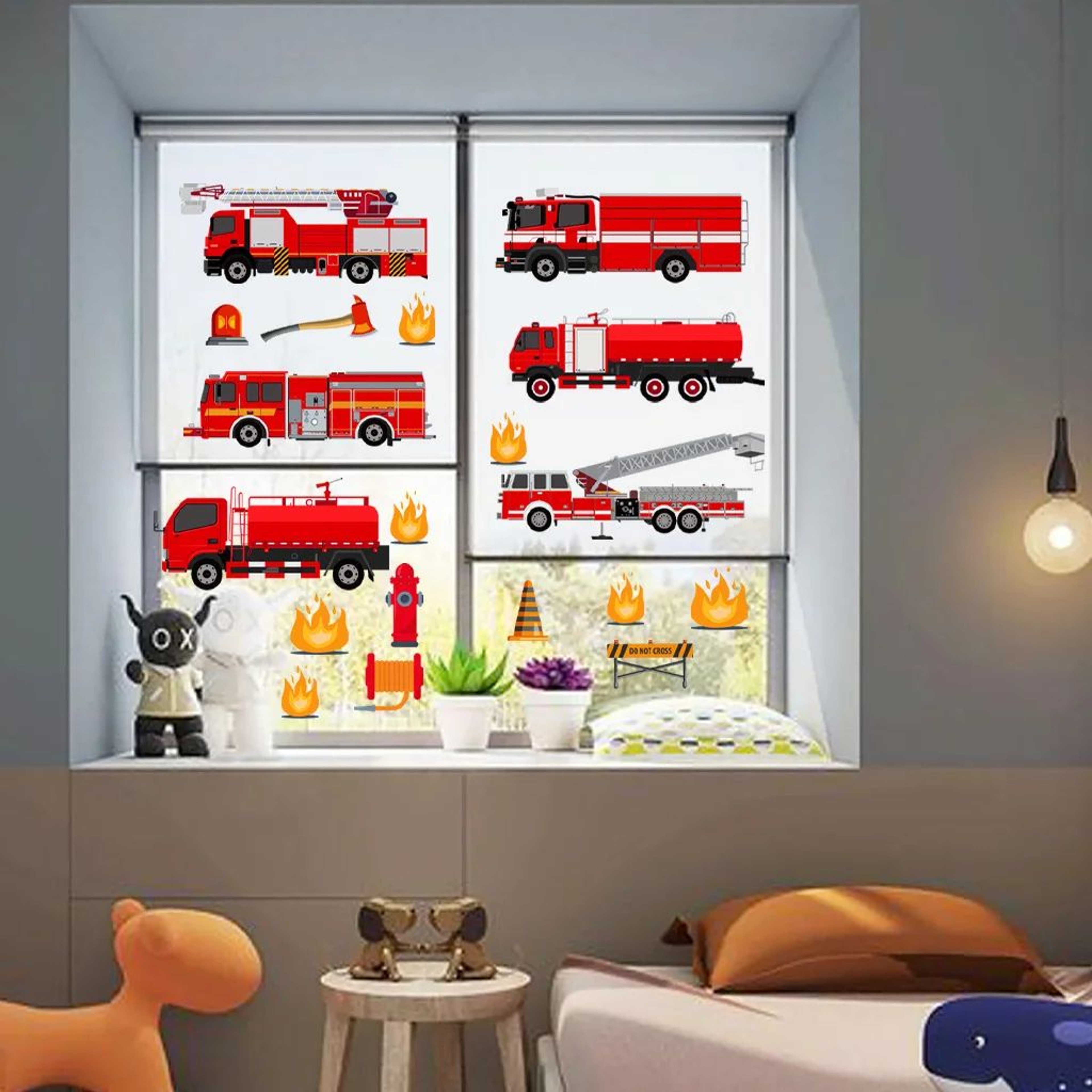 Cartoon Fire Truck Wall Stickers Kids Room Decor Playroom Nursery Wall Decals 3
